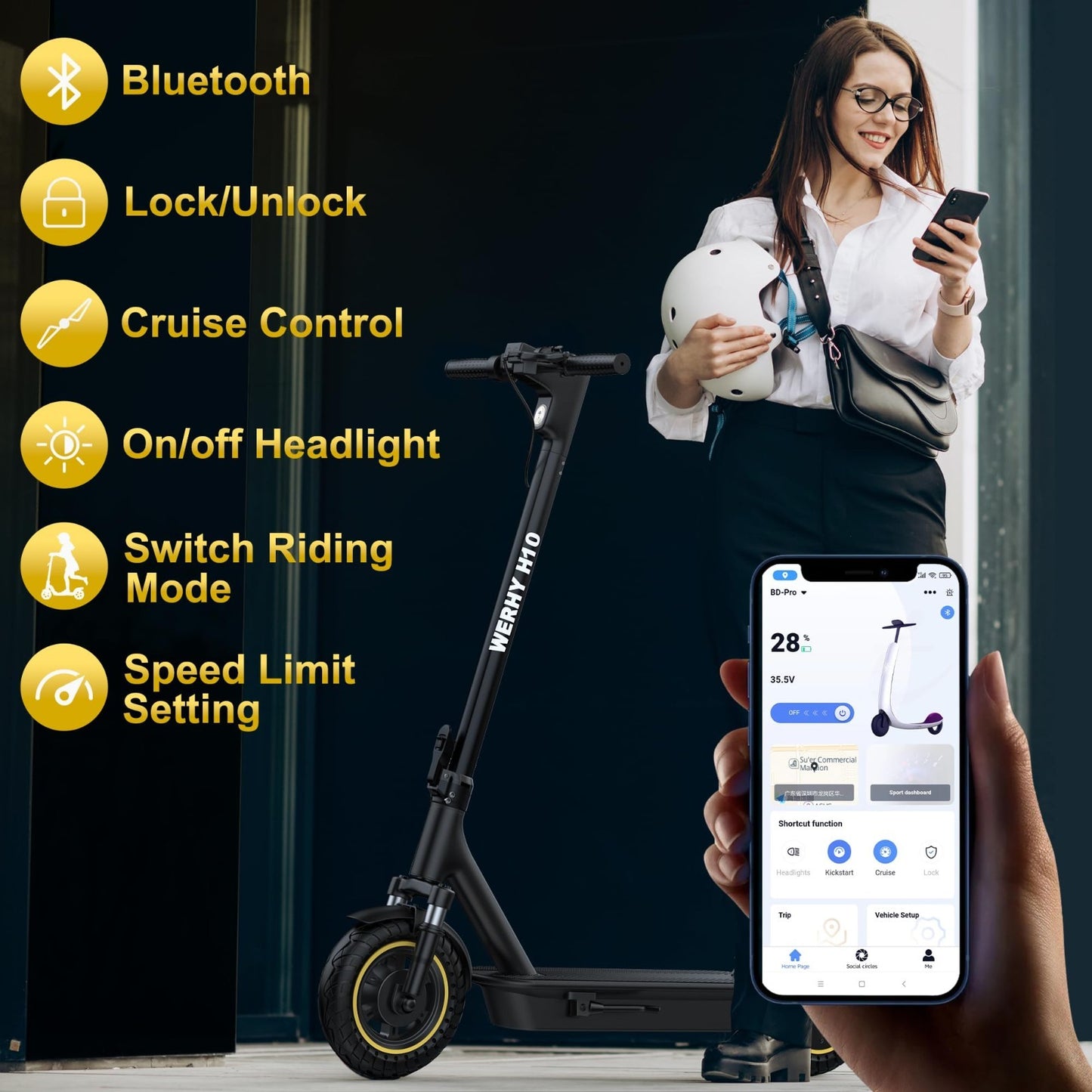 Powerful 500W Electric Scooter, 19MPH Speed, 16-27 Miles Range, Folding E-Scoote3