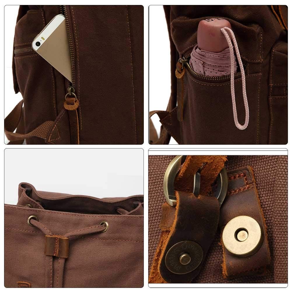 High Capacity Vintage Canvas Backpack for School & Travel   Fits 12 15" Laptops,3