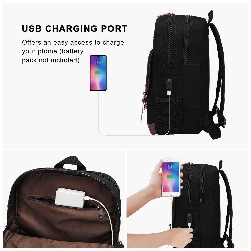 Vintage Canvas Backpack with USB Charging, Fits 15.6" Laptop, Travel Bag4