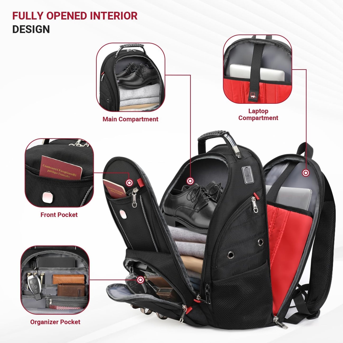17" Travel Laptop Backpack, USB & Type C Charging, TSA Friendly, Multi Pocket Bu5