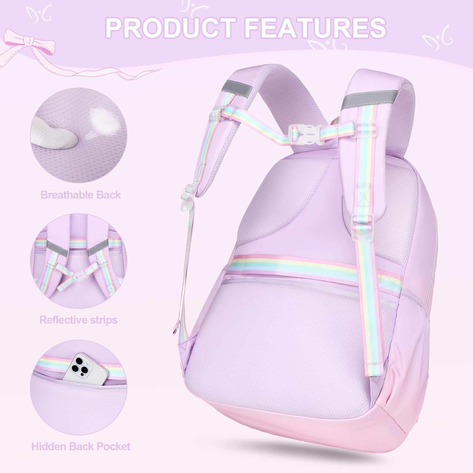 Cute Girls Backpack Set with Lunch Bag & Pencil Case   Stylish School Bag for Ki4
