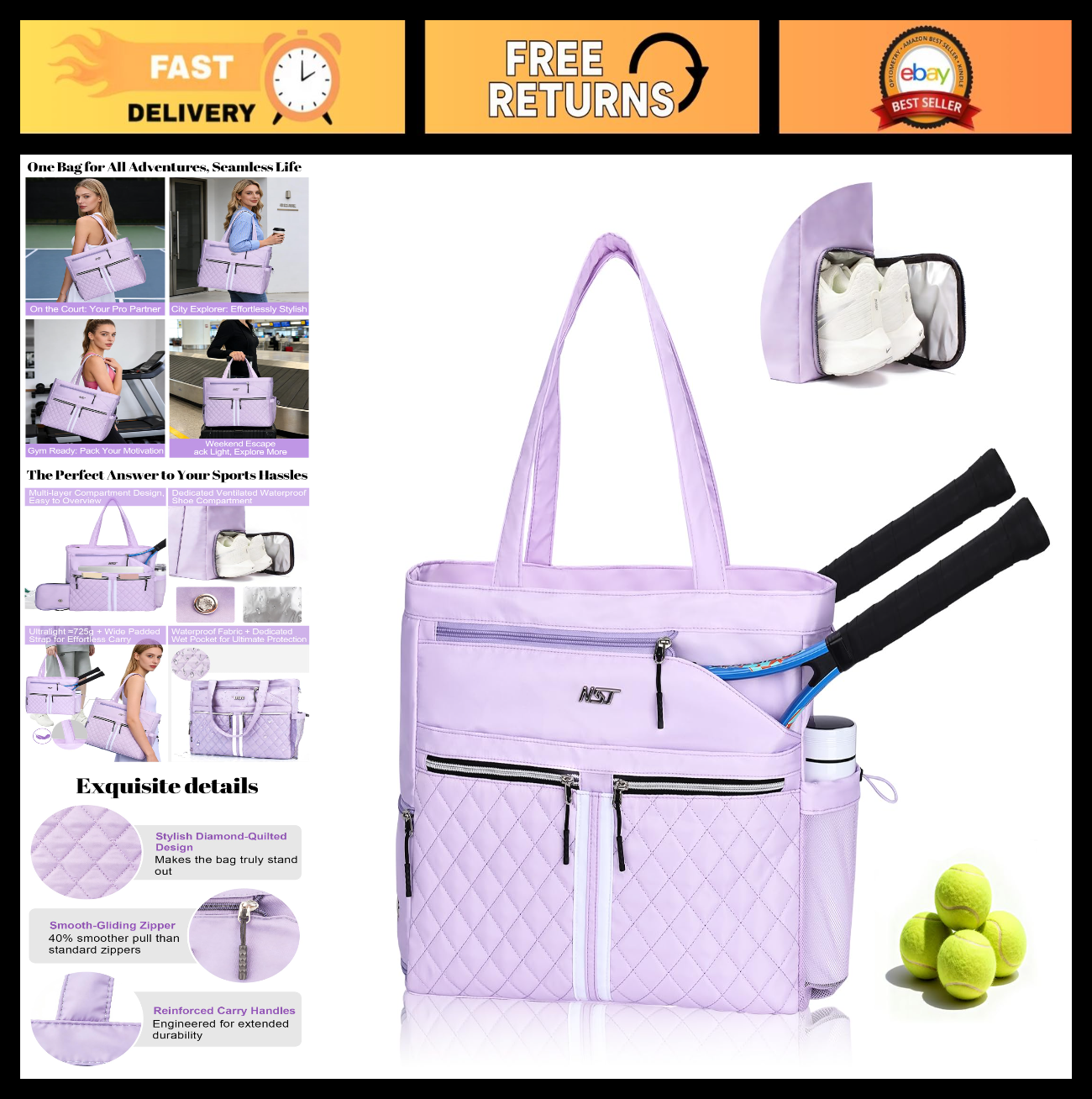 Optimized eBay Title: "Women’s Tennis Bag - Holds 2 Rackets, Ventilated Shoe C0