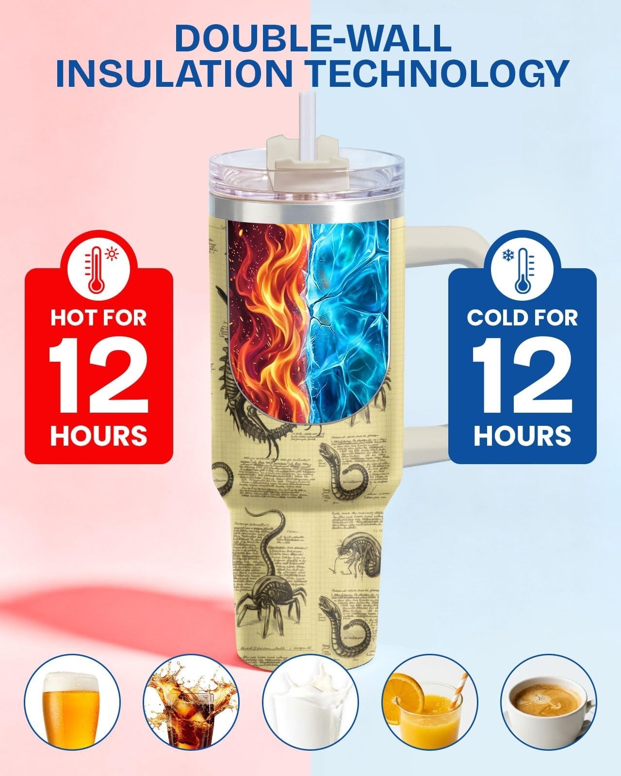 40oz Insulated Stainless Steel Tumbler with Handle & Straw   Horror Movie Gift4