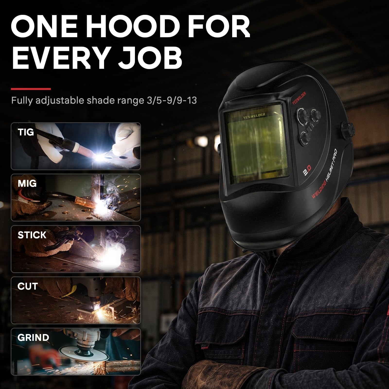 Auto Darkening Welding Helmet, Large View, Adjustable Shade, Lightweight Design4