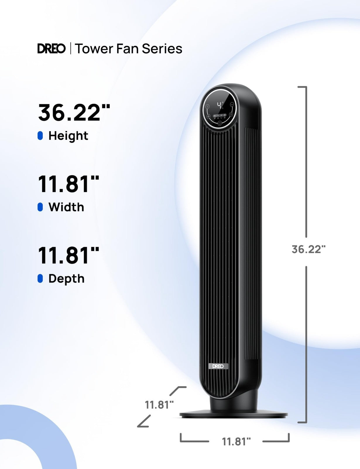 Bladeless Tower Fan with 28ft/s Velocity, 20dB Ultra Quiet, 8 Speeds, 90° Oscill2