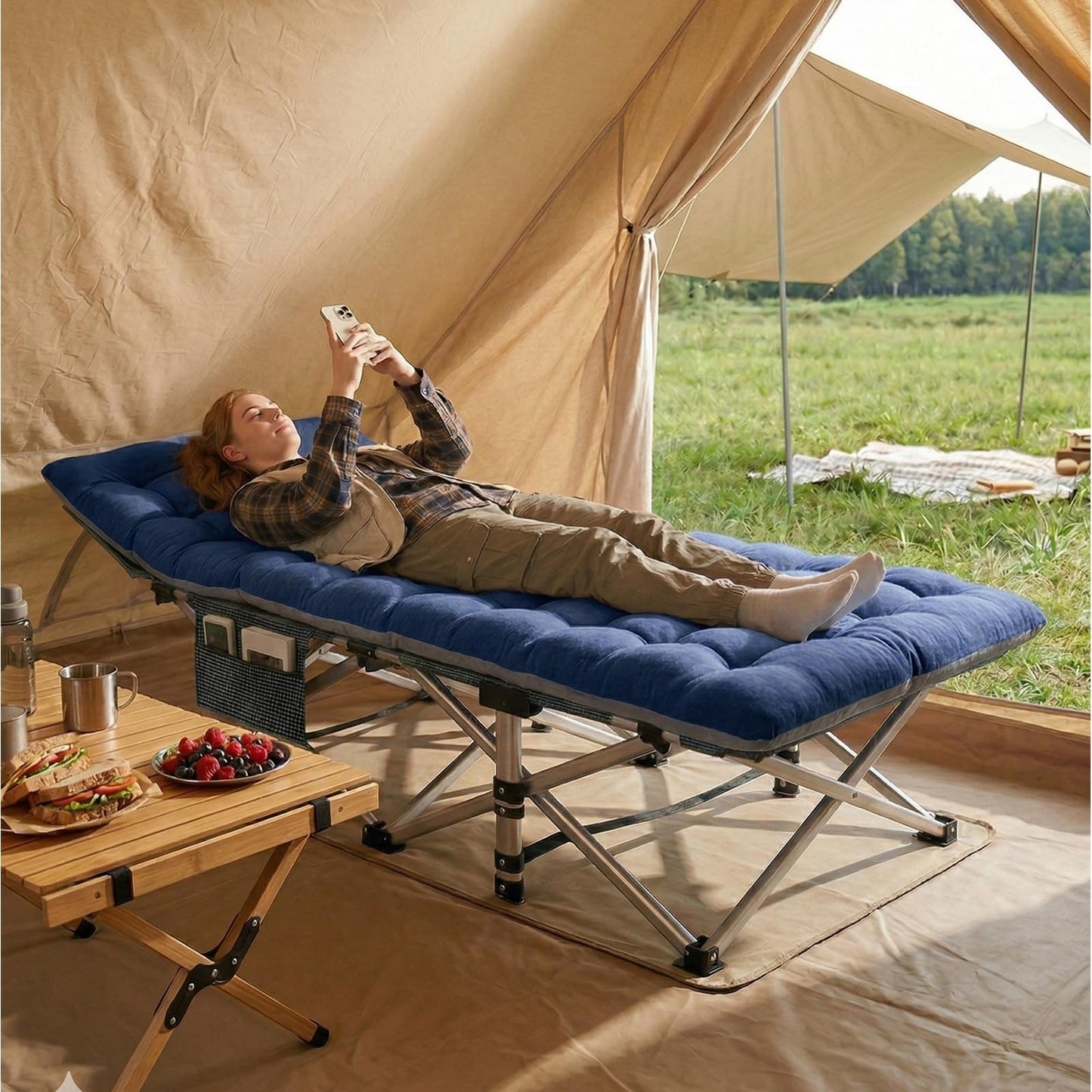 Folding Camping Cot for Adults, 28" Wide Heavy Duty Bed, 800 lbs Capacity, Mattr8