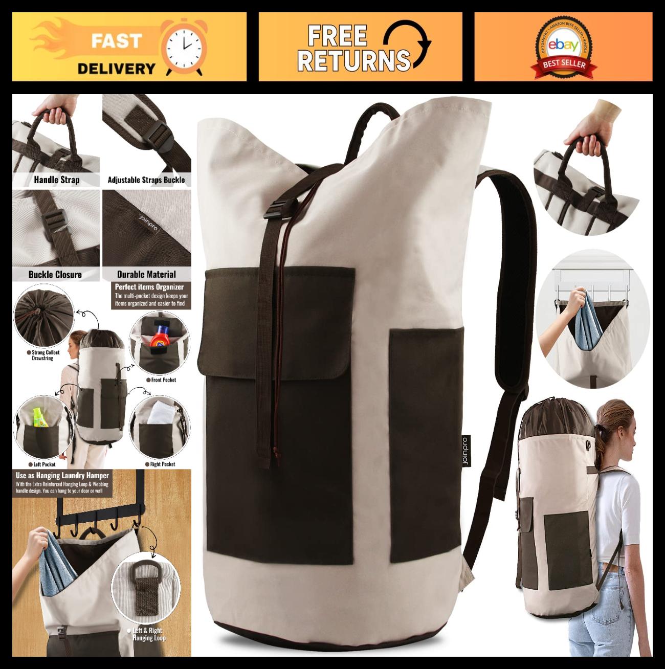 Extra Large 125L Laundry Backpack Bag, Heavy Duty, Durable with Padded Straps &0