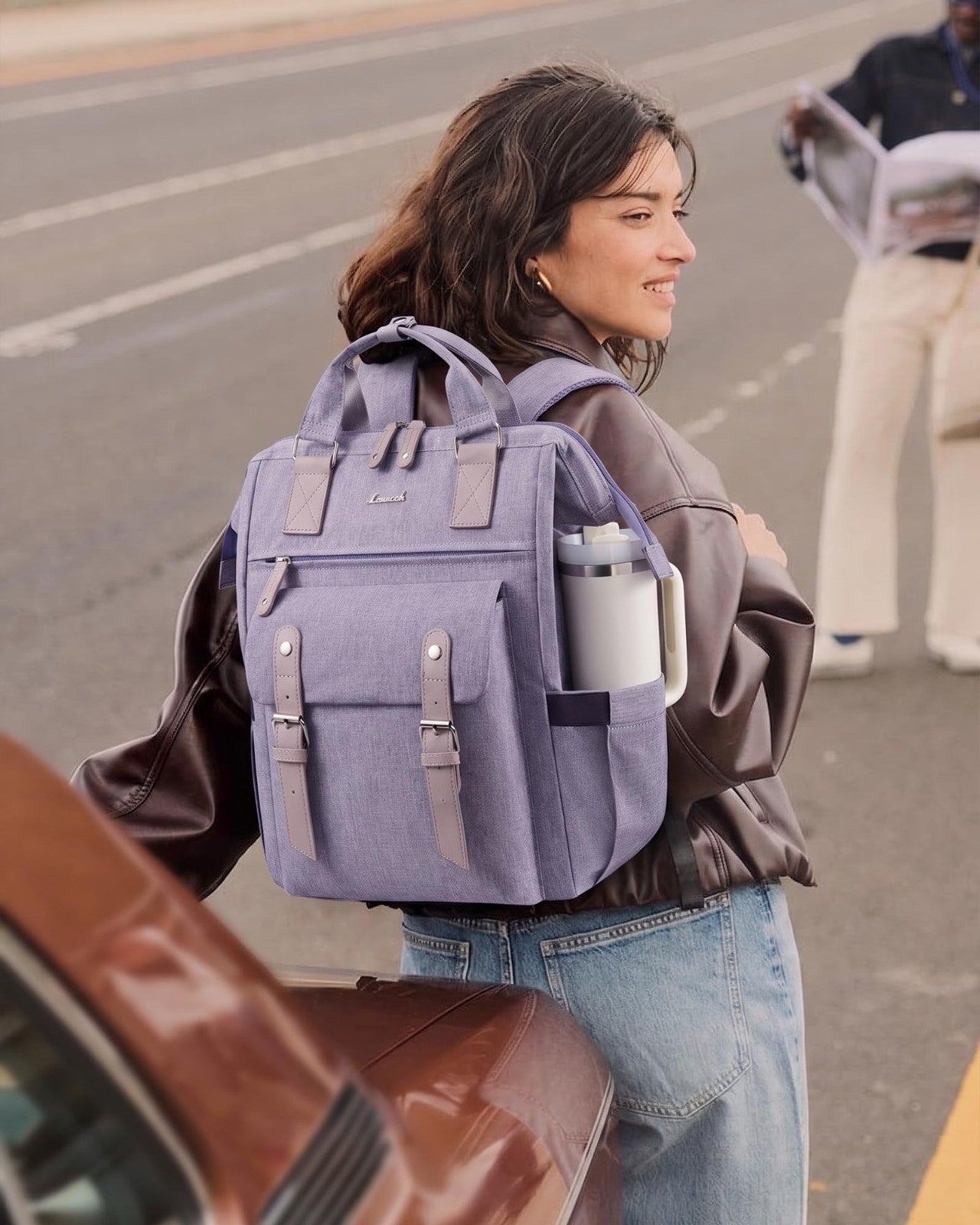 Stylish 15.6" Laptop Backpack for Women, Waterproof Travel Bag with Tumbler Hold2