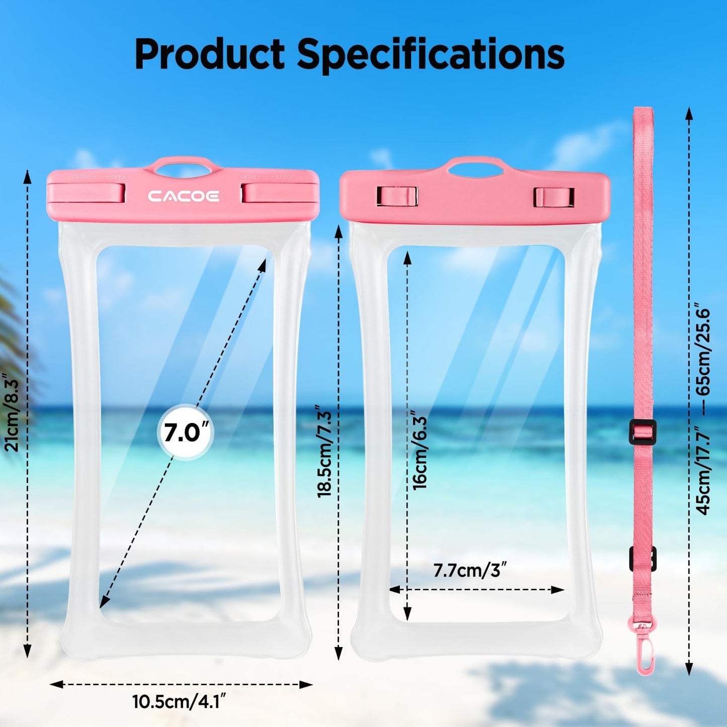 Floatable Waterproof Phone Pouch 2 Pack   IPX8 Case for Beach, Travel, Kayak, Ca4