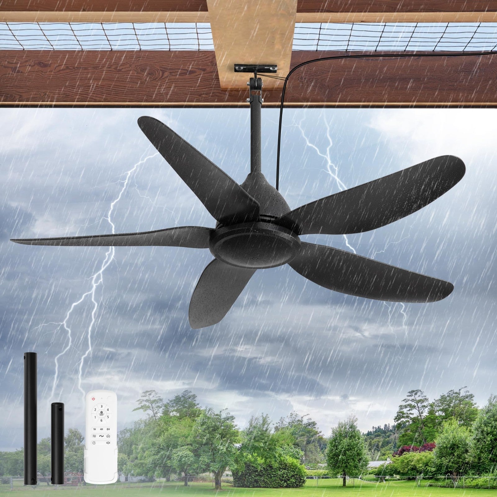 46" Waterproof Outdoor Ceiling Fan, Remote & APP Control, 6 Speeds, Reversible D0