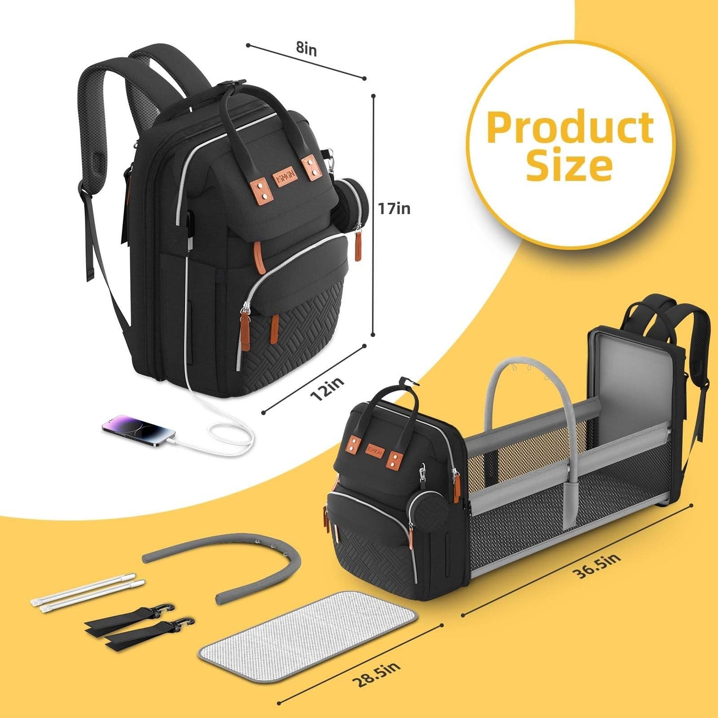 Diaper Bag Backpack with Changing Station, Baby Travel Bag for Boys, Black2