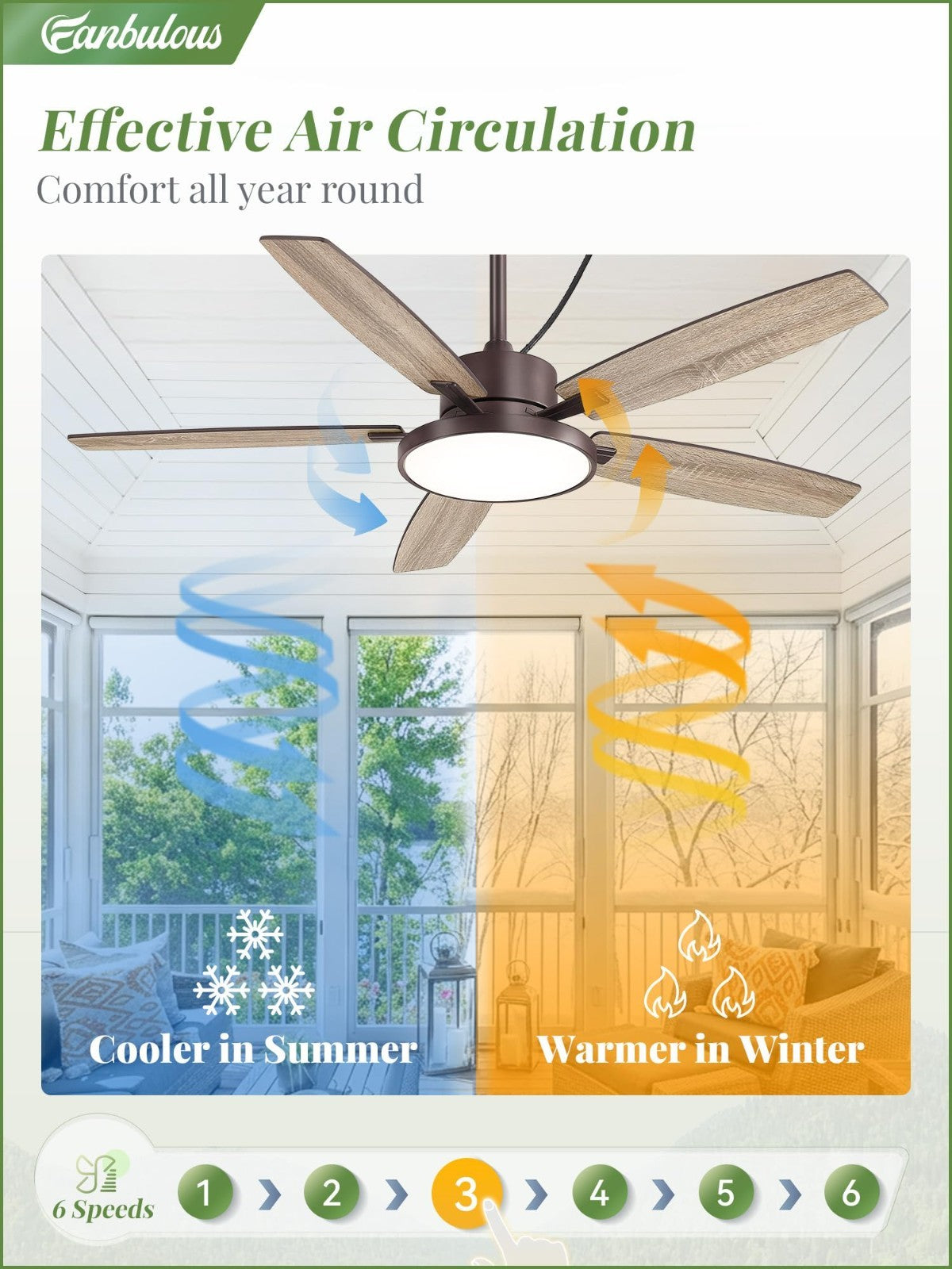 52" Waterproof Outdoor Ceiling Fan with Light | 6 Speed DC Motor for Patio & Por4