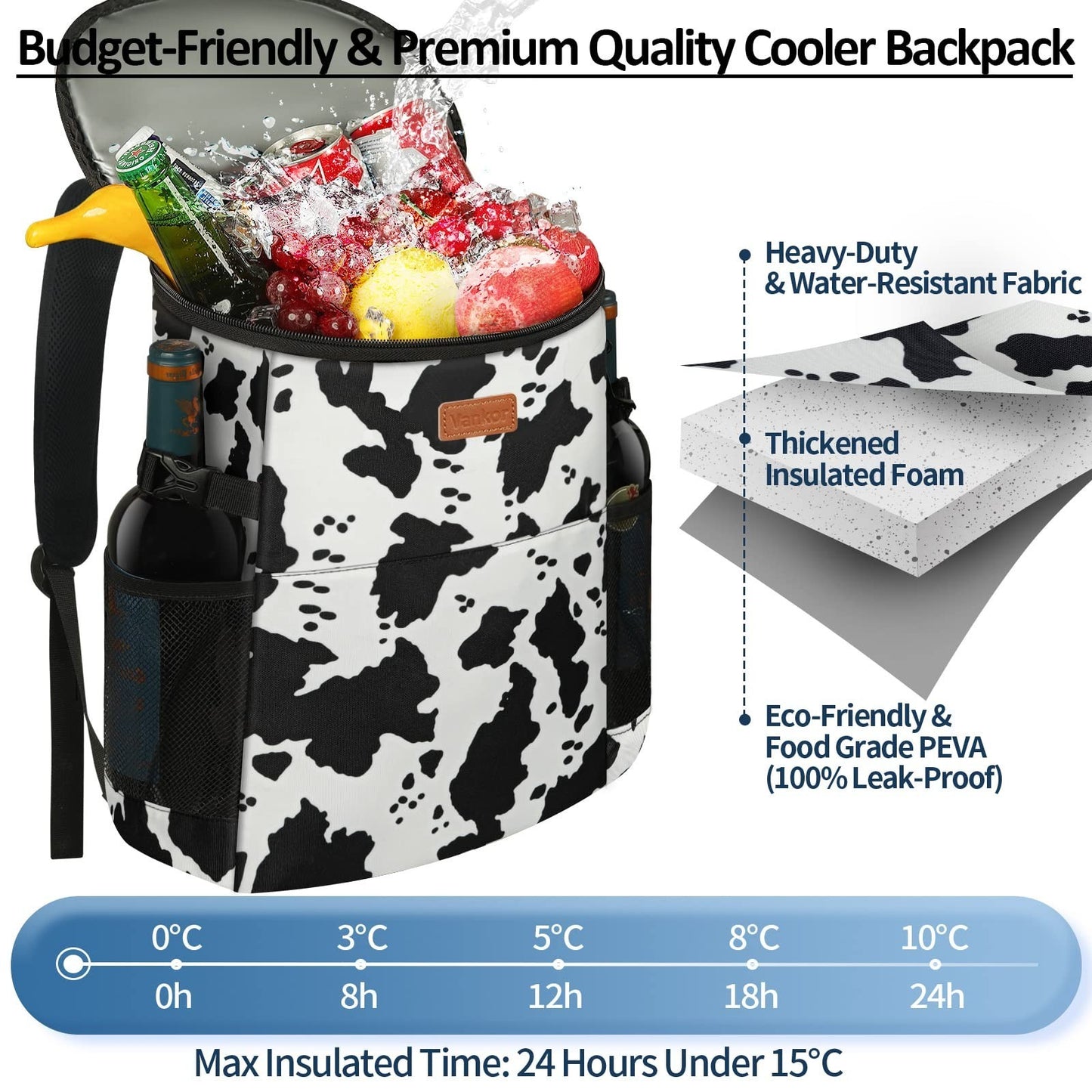 Insulated Camping Cooler Backpack - Holds 30-45 Cans, Waterproof & Leak Proof, I3