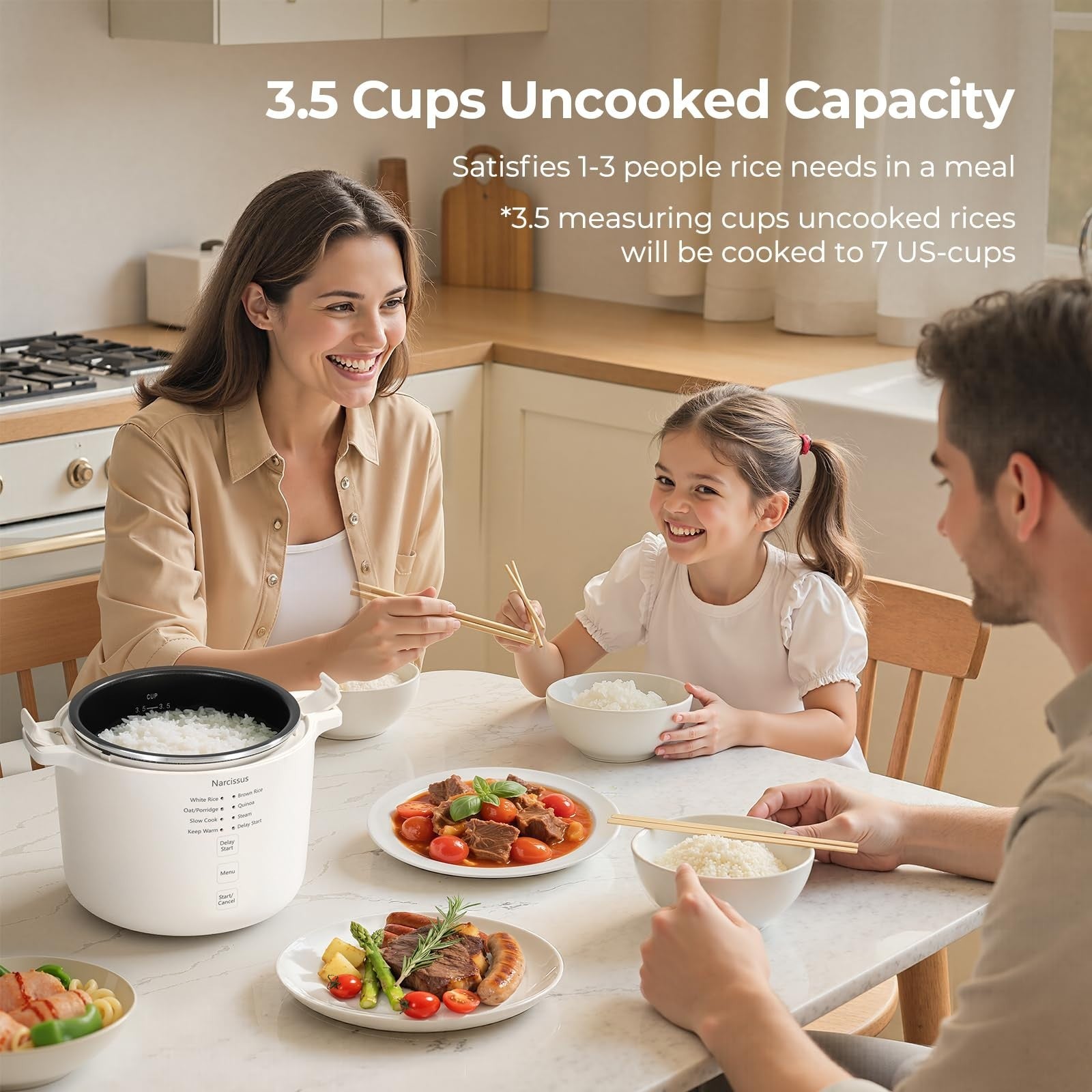 Compact 3.5-Cup Rice Cooker for 1-3 People - Multi-Function: Rice, Oatmeal, Quin2