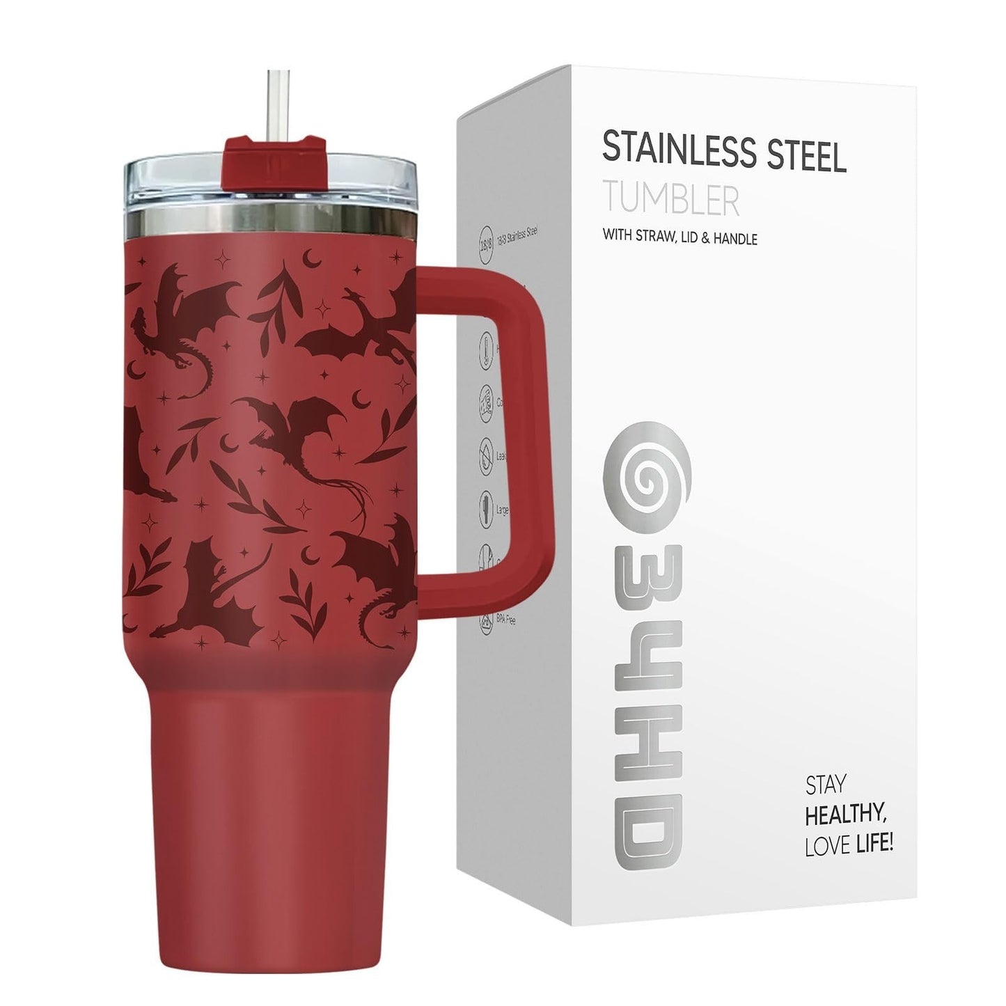 40oz Fantasy Dragon Tumbler with Handle & Straw   Insulated Travel Mug for Coffe5