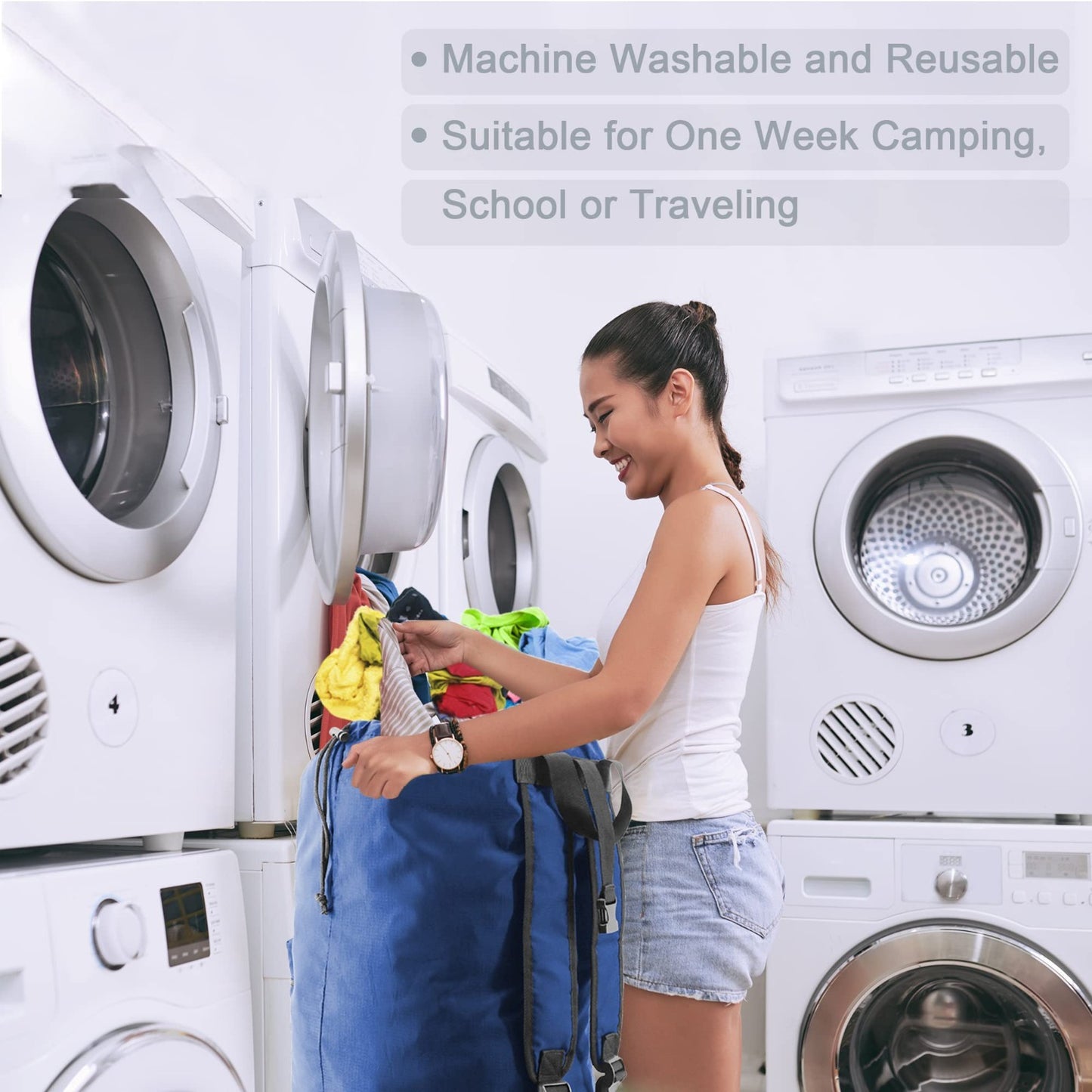 Extra Large Portable Laundry Backpack - Heavy-Duty Drawstring Bag for Travel, Co5