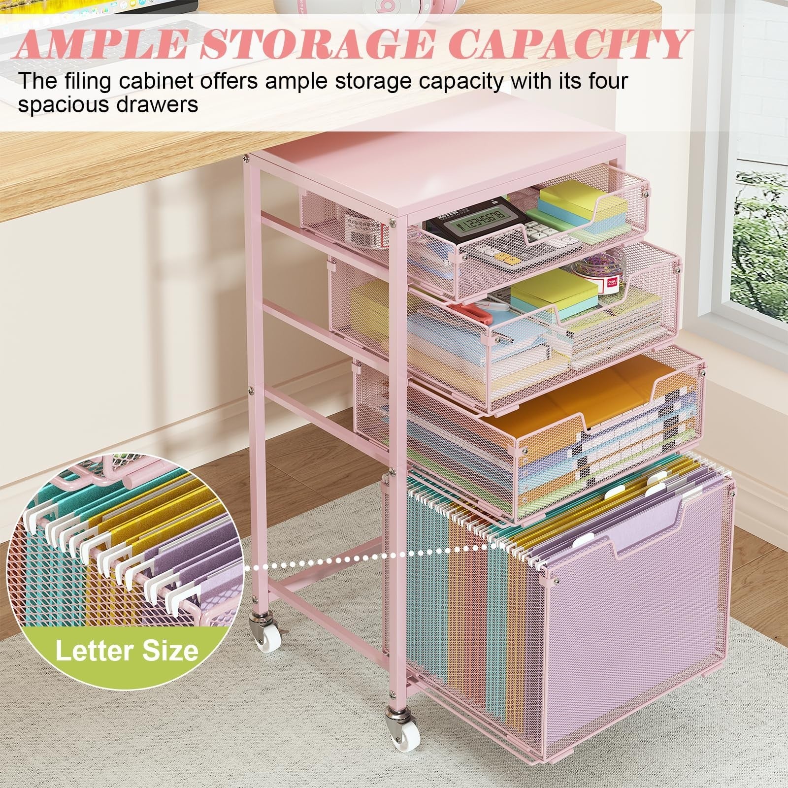 4 Drawer Rolling File Cart   Mobile Under Desk Storage, Filing Cabinet on Wheels3