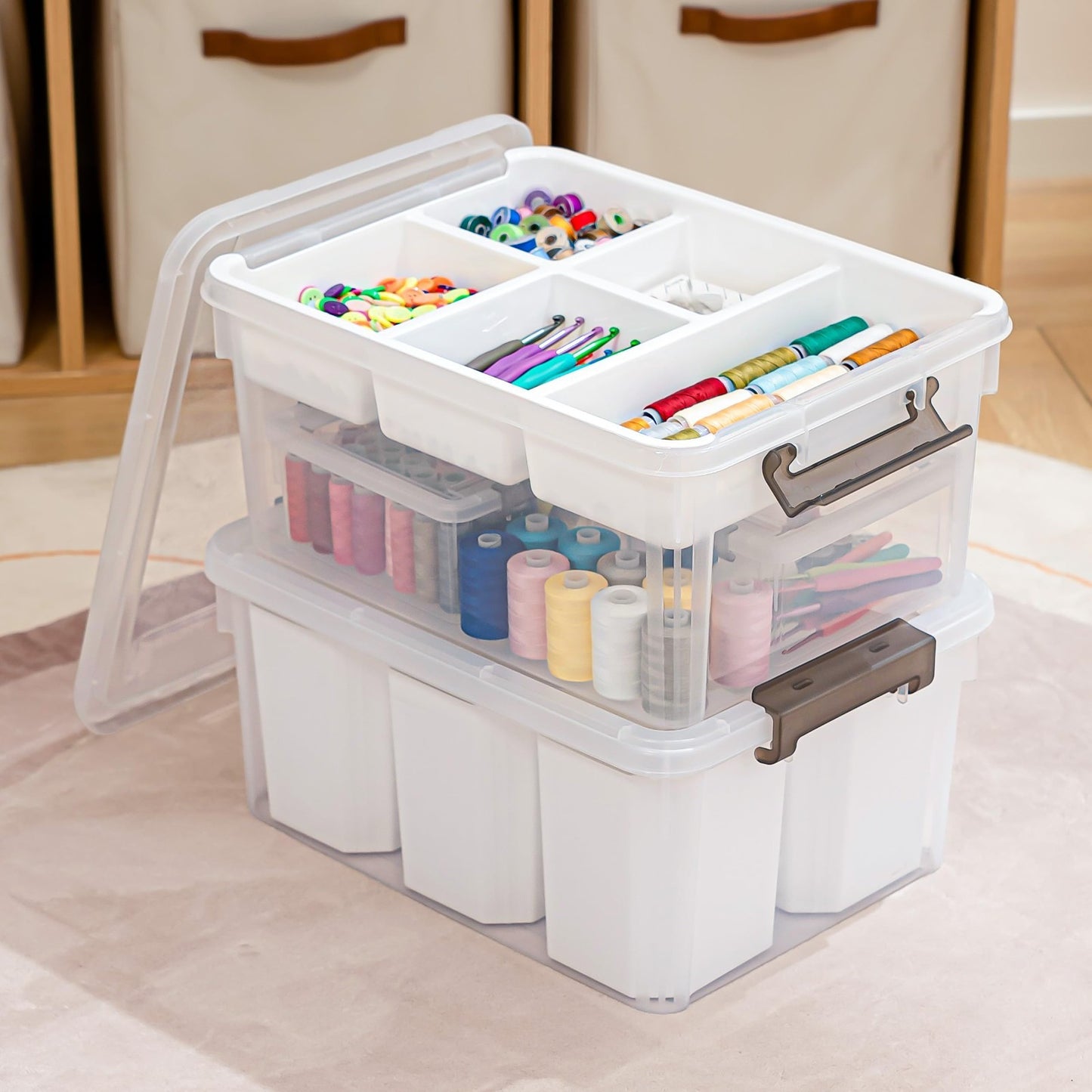 Clear Craft Organizers 17QT Storage Bins with Lids   2 Pack, Durable & Versatile6