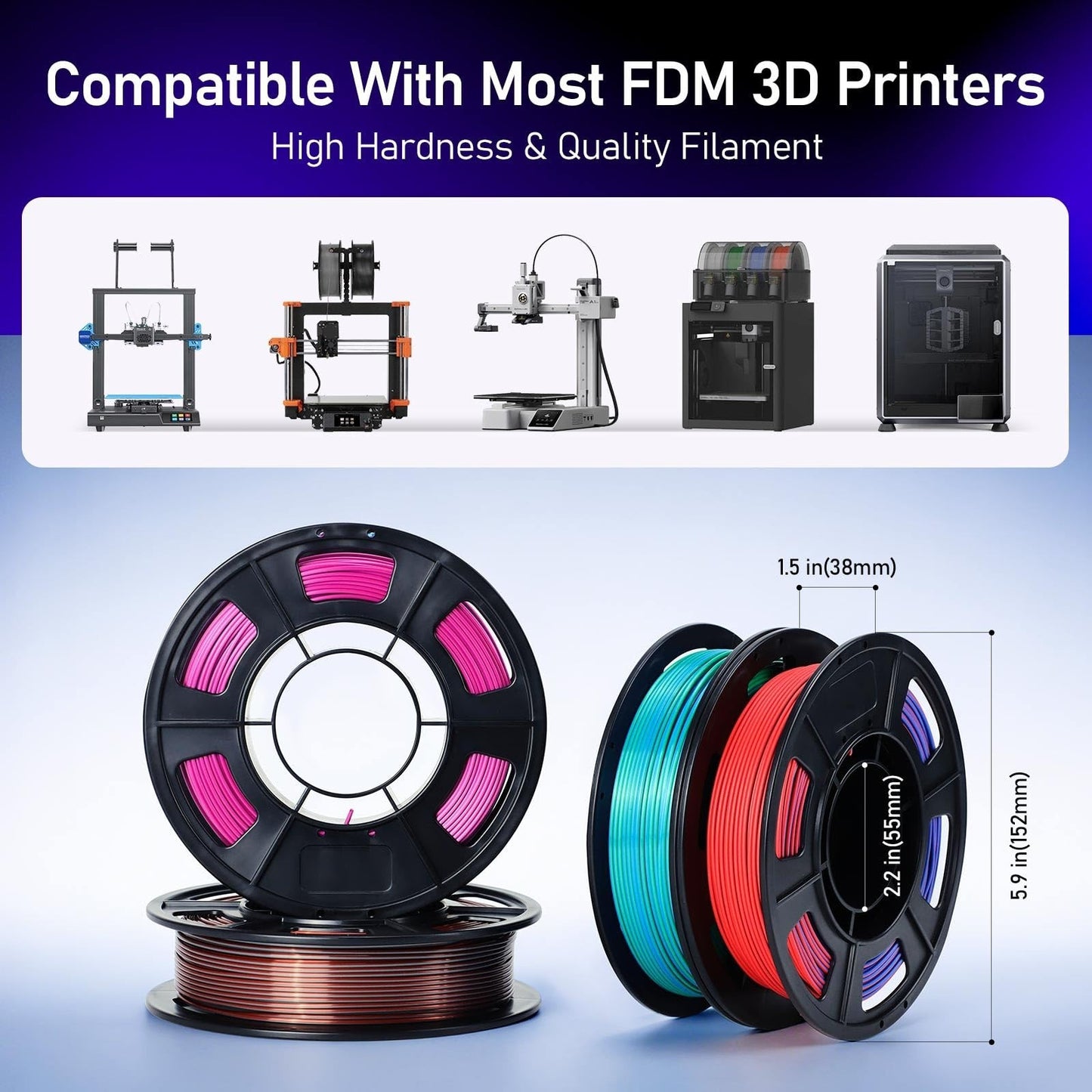 Dual-Color PLA Filament 1kg, 4x250g, Silk & Matte Finishes, FDM Printer Compatib1