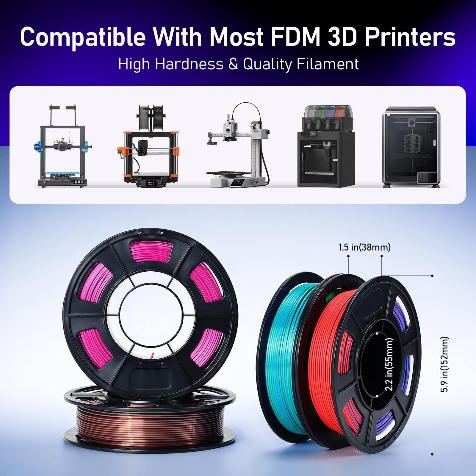 Dual-Color PLA Filament 1kg, 4x250g, Silk & Matte Finishes, FDM Printer Compatib1