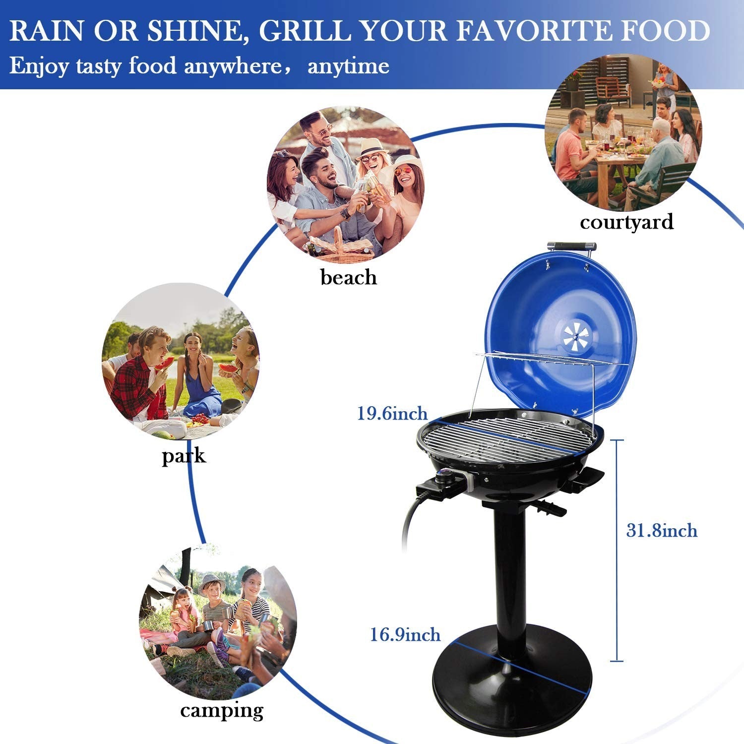 1600W Electric BBQ Grill - 15-Serving Indoor/Outdoor Portable Grill, Double Laye3