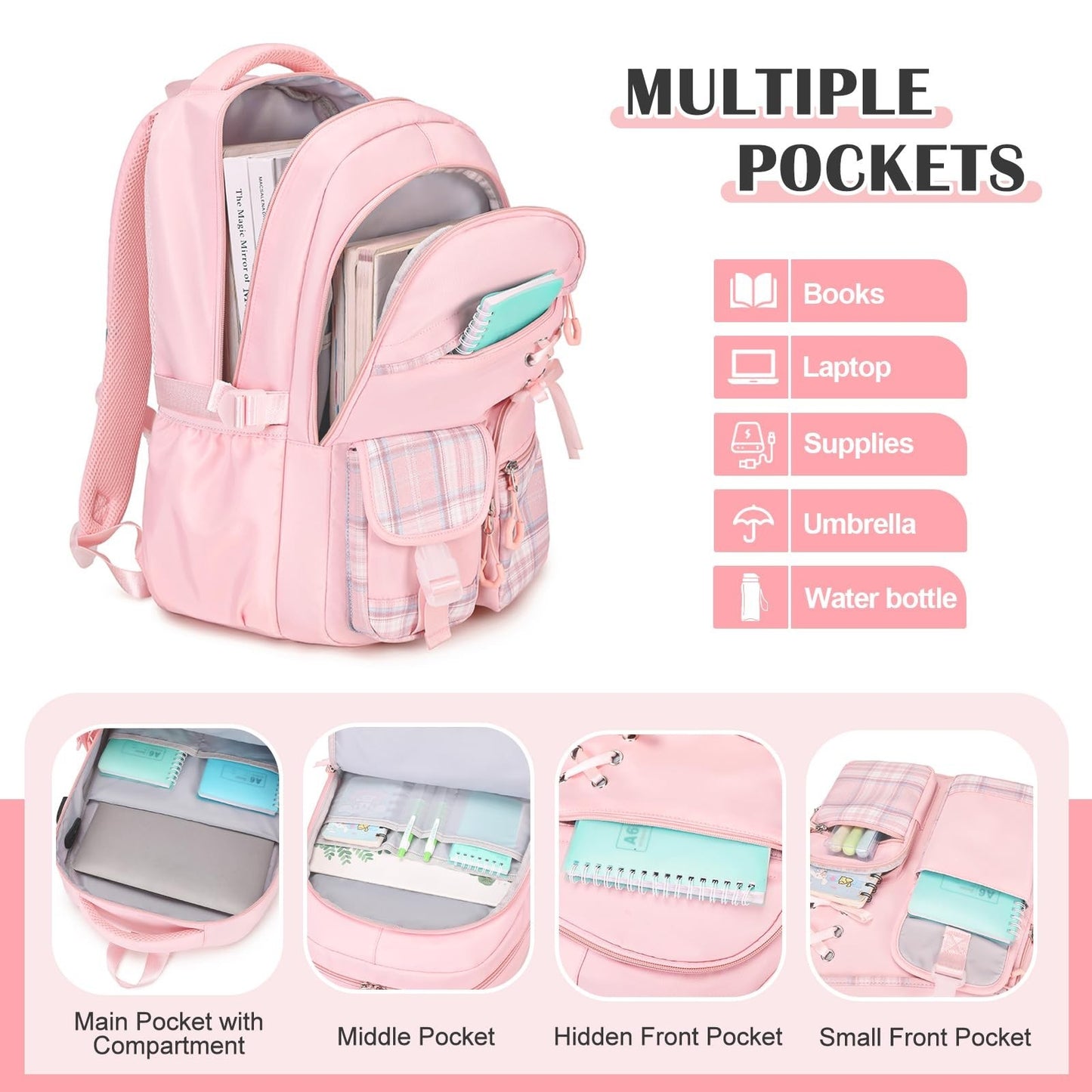 9PCS Girls Backpack Set with Lunch Bag, Pencil Case, Bento Box & Water Bottle  7