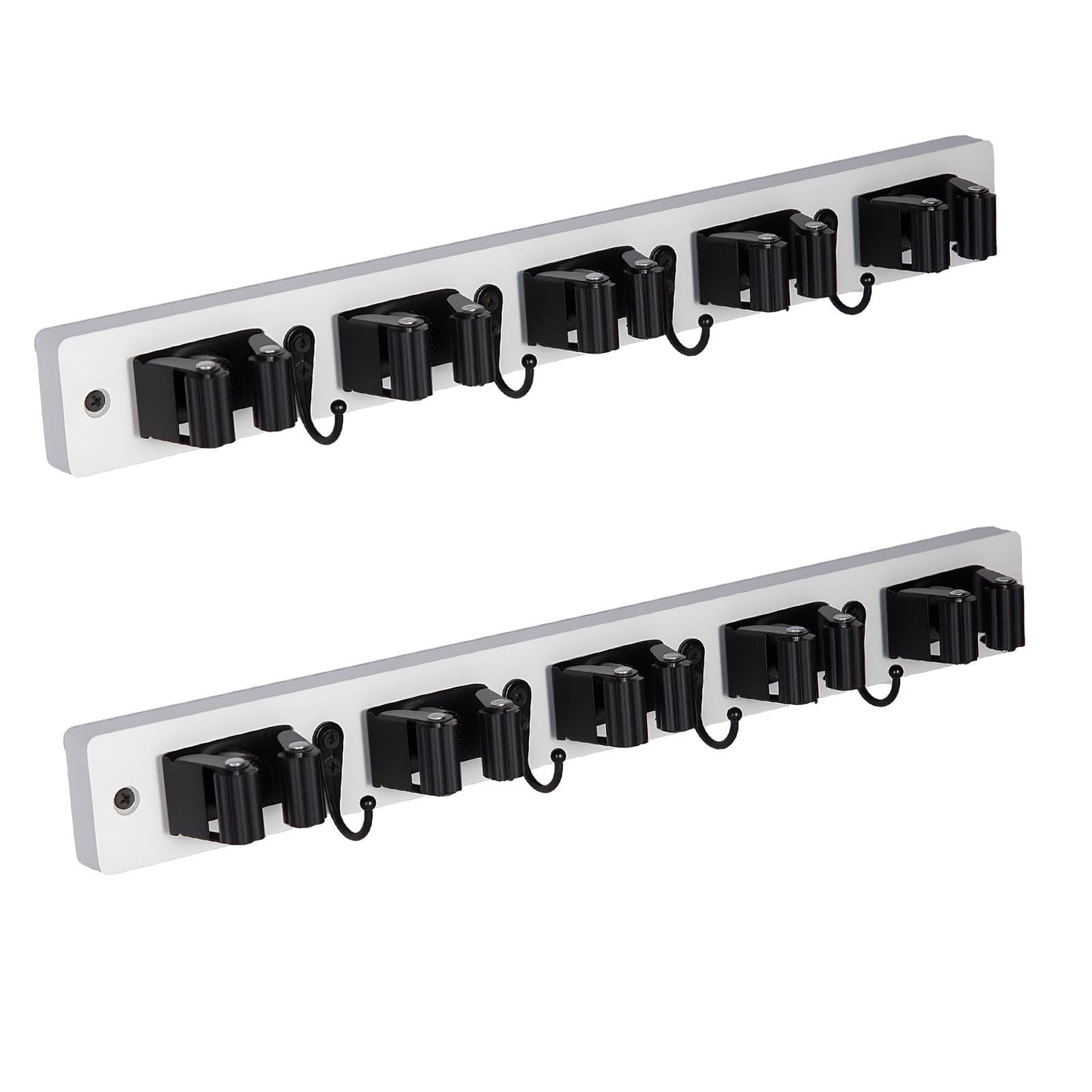 2 Pack Wall Mount Broom Holder with 5 Slots & 4 Hooks - Rustic Wood Tool Organiz1