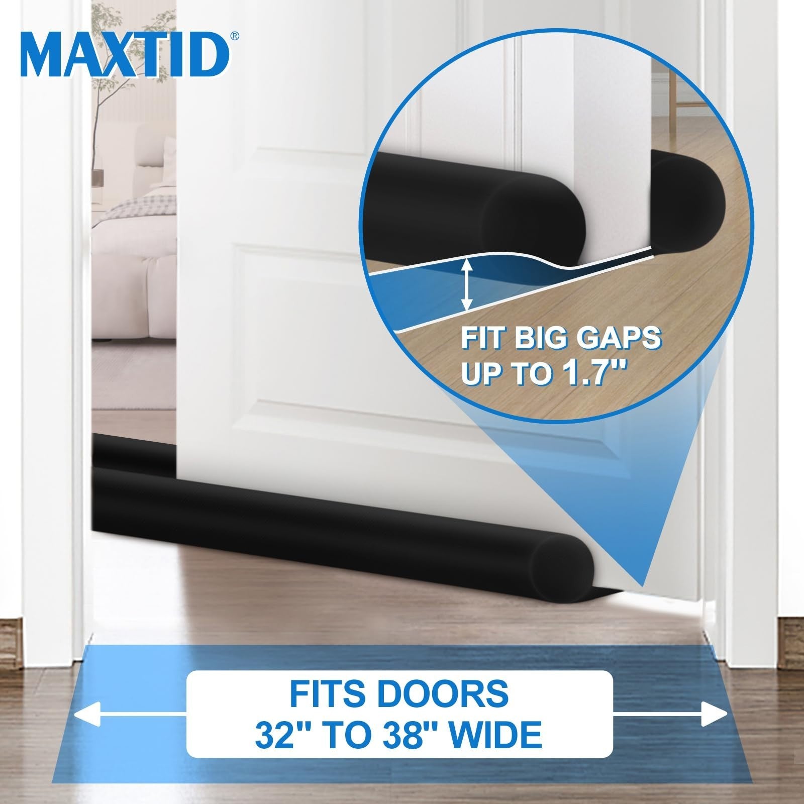 Large Twin Door Draft Blocker Seal 38"   Under Door Gap Filler, Noise Stopper3