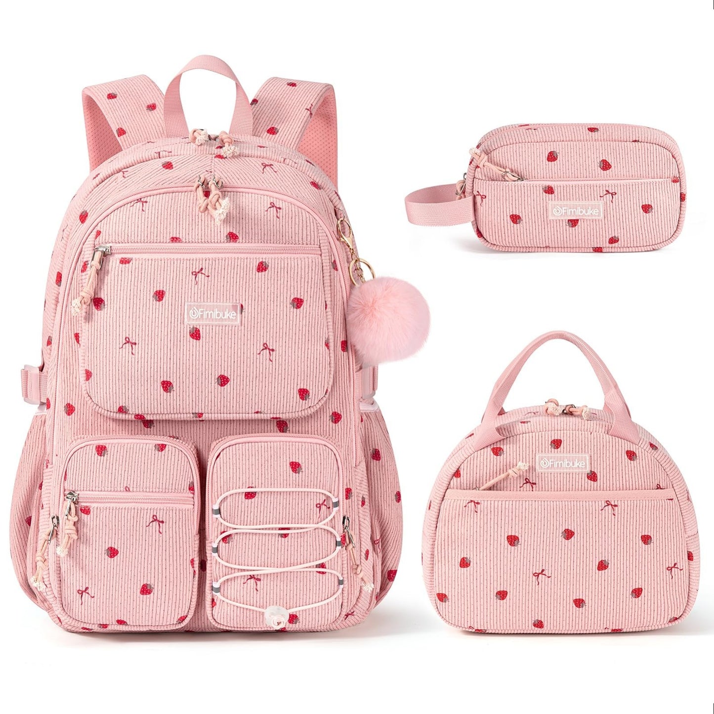Stylish Corduroy Backpack Set for Girls   3PCS Kids Backpack with Lunch Box1