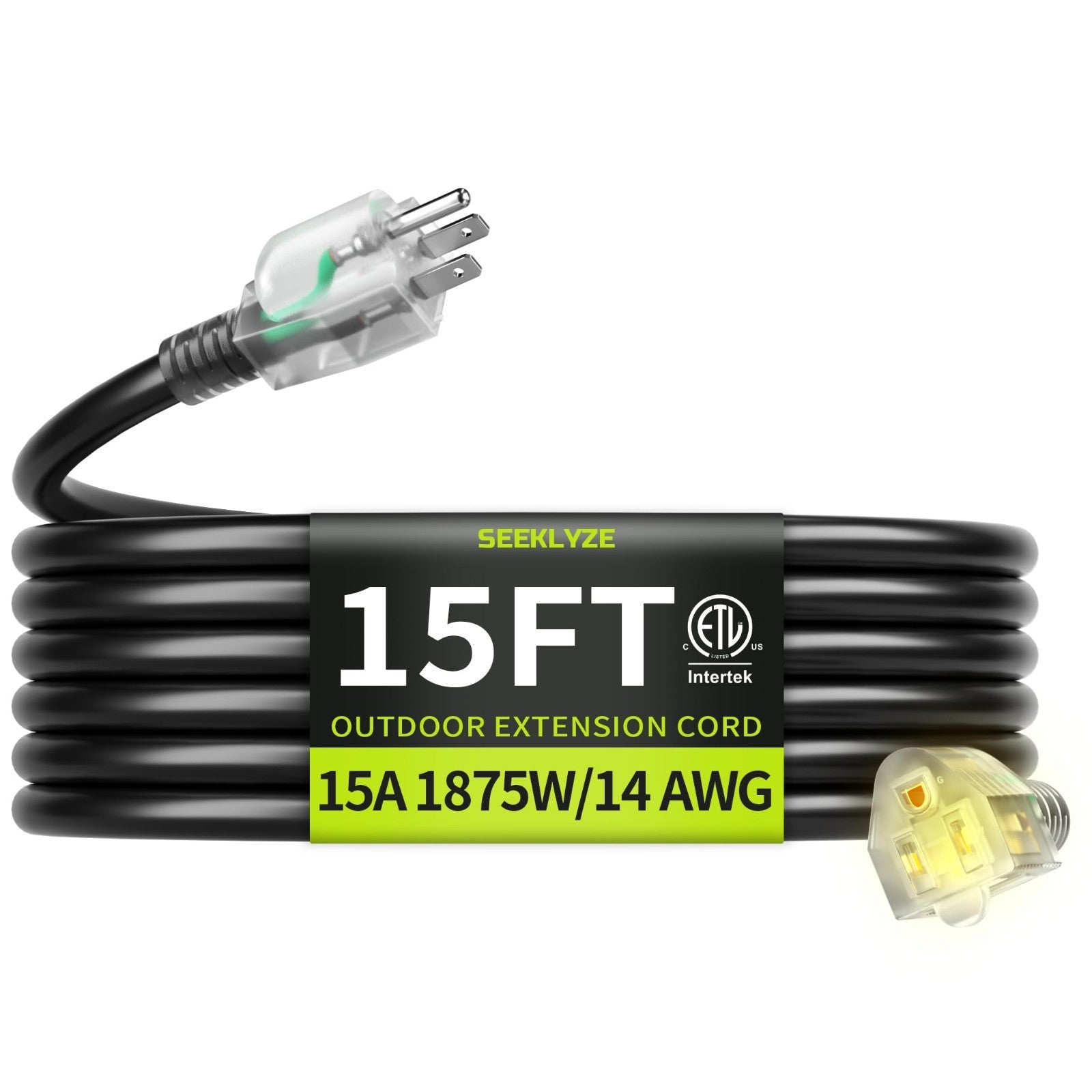 Heavy Duty 15FT 14AWG Outdoor Extension Cord with Lighted End   Weather Resistan1