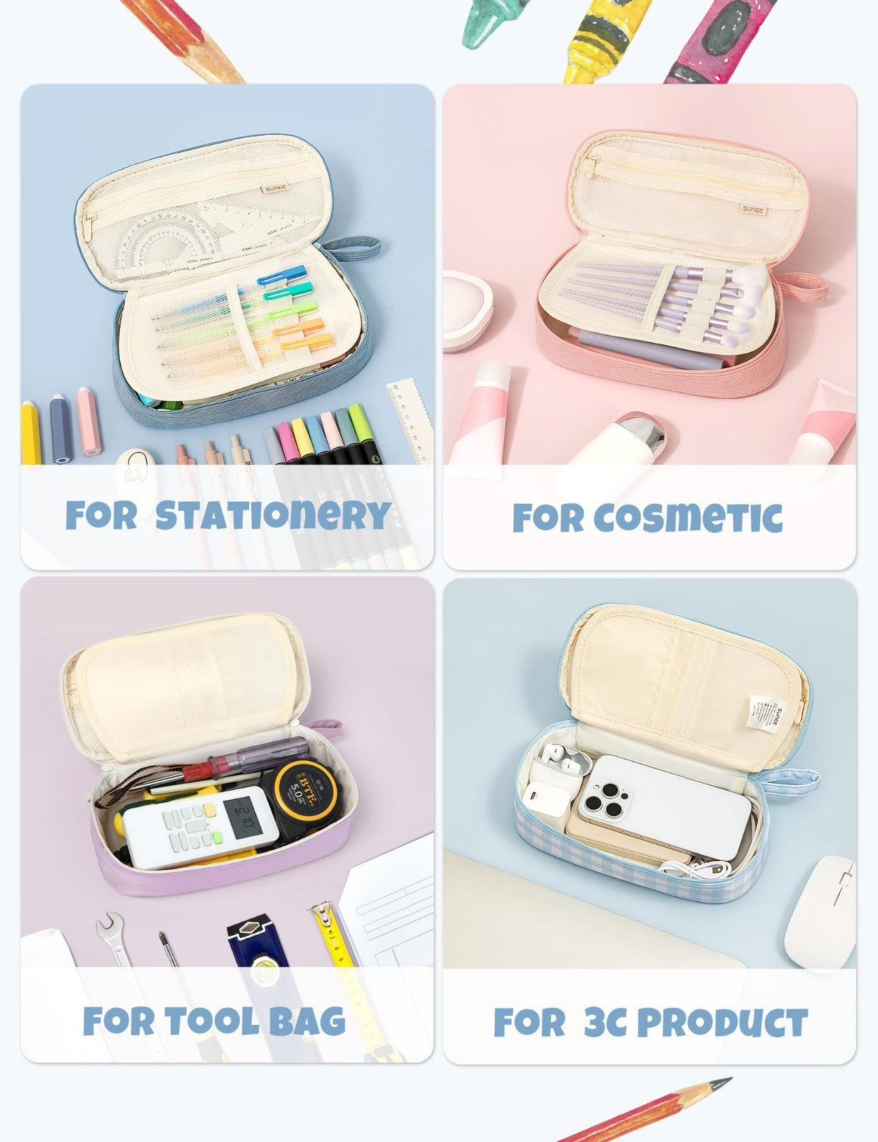 Cute Aesthetic Pencil Case   Large Zippered Pen Pouch, Kawaii Storage for School4