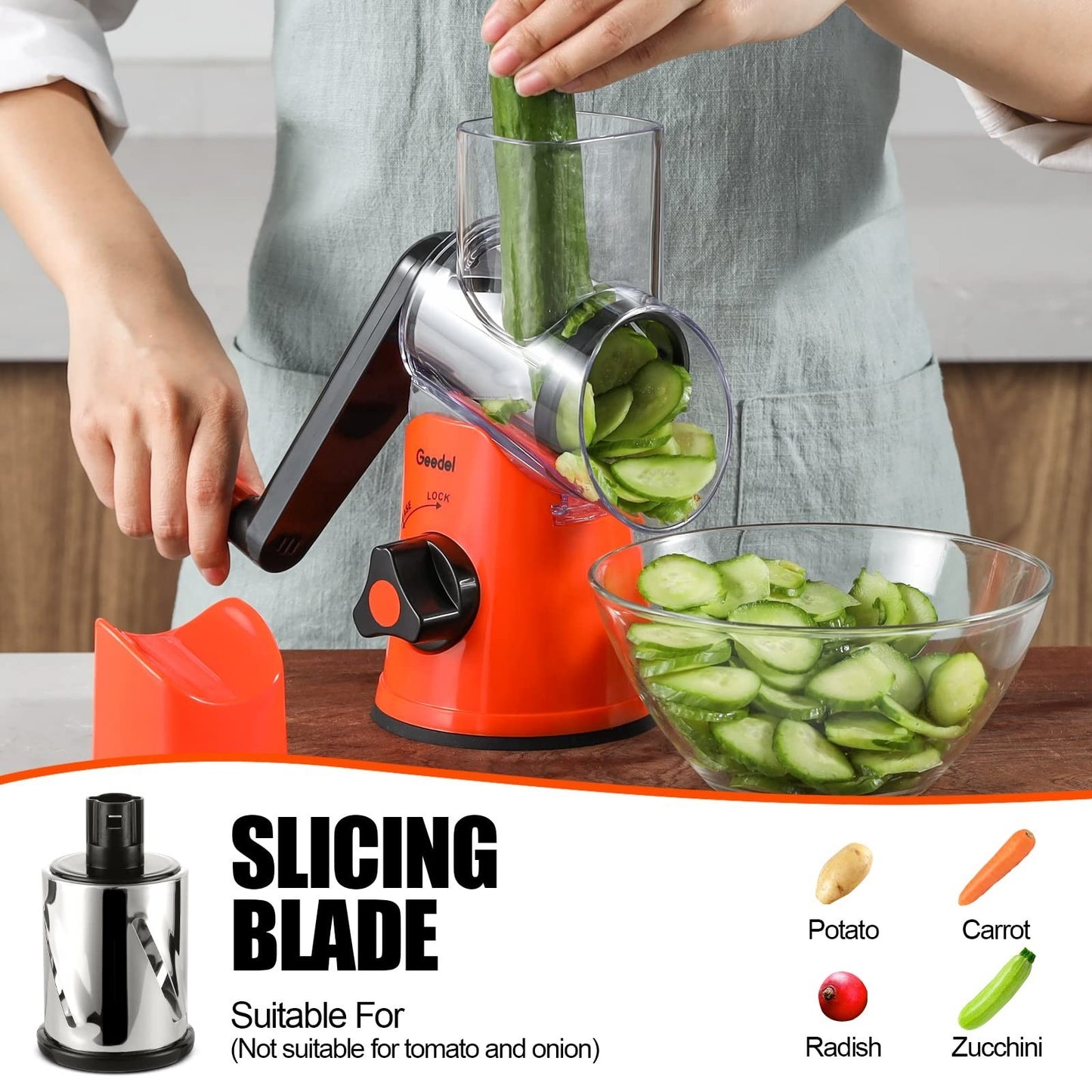 Rotary Cheese Grater & Vegetable Slicer   3 Blades, Easy Clean, Suction Base, BP4