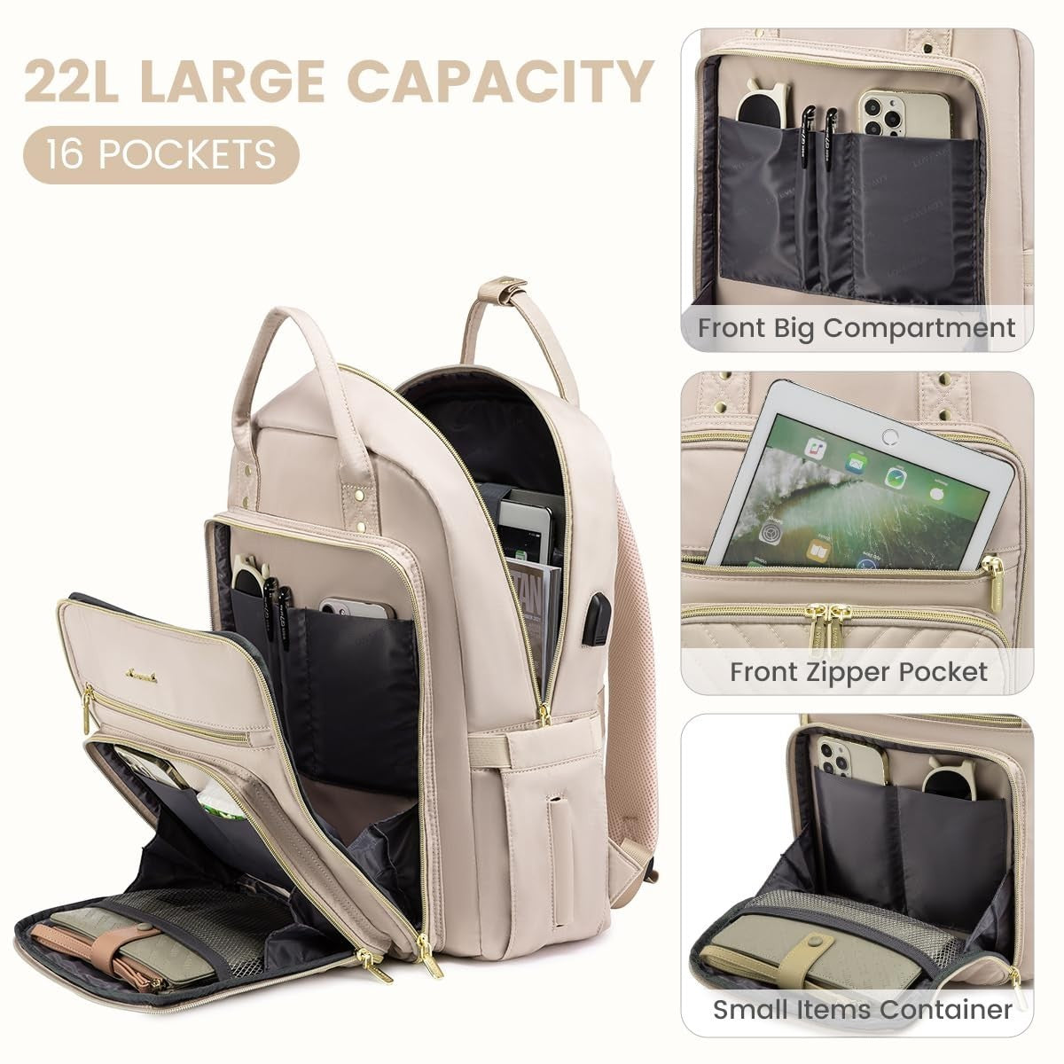 Stylish 15.6" Laptop Backpack for Women, Waterproof USB Daypack for Work & Trave4