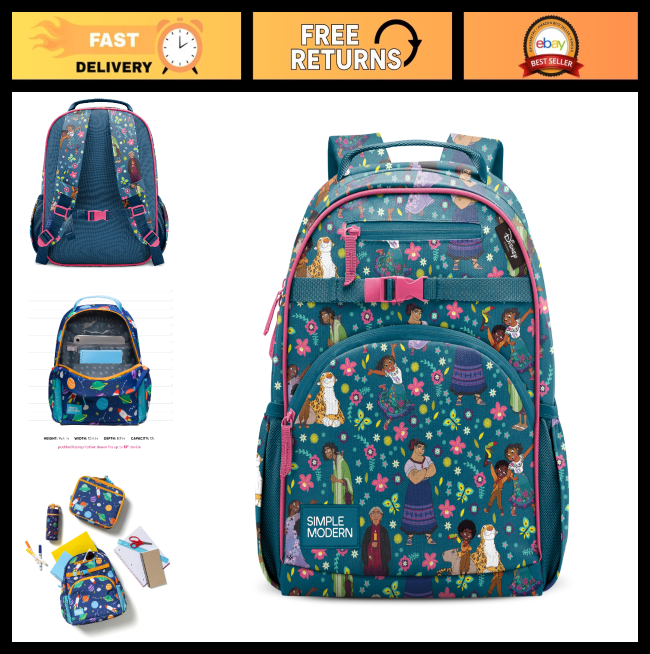 Disney Encanto Kids Backpack for School, 12L, Lightweight, Durable, Unisex0