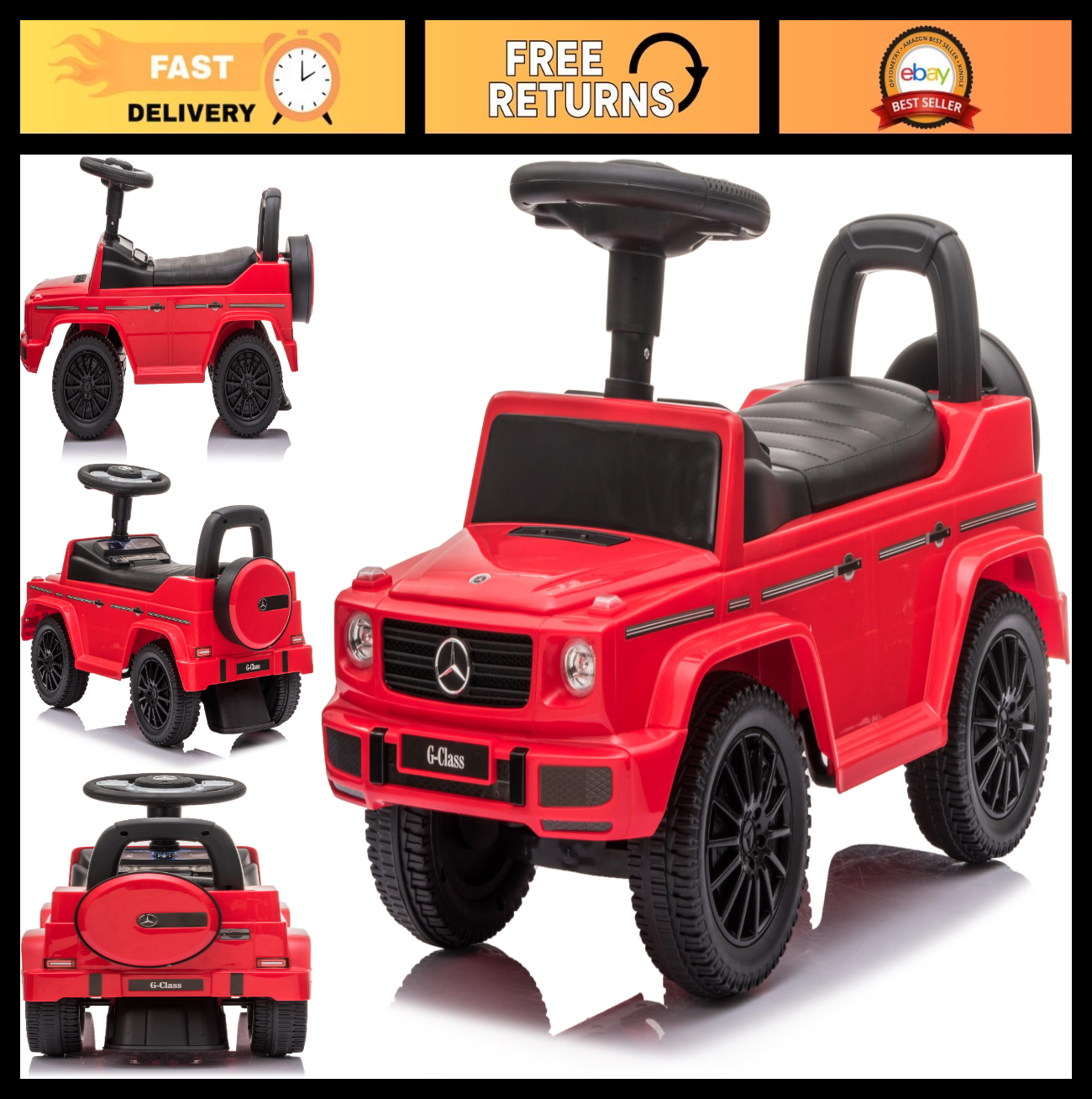 Red Mercedes G-Wagon Ride-On Car for Kids, Push Car with Realistic Features0