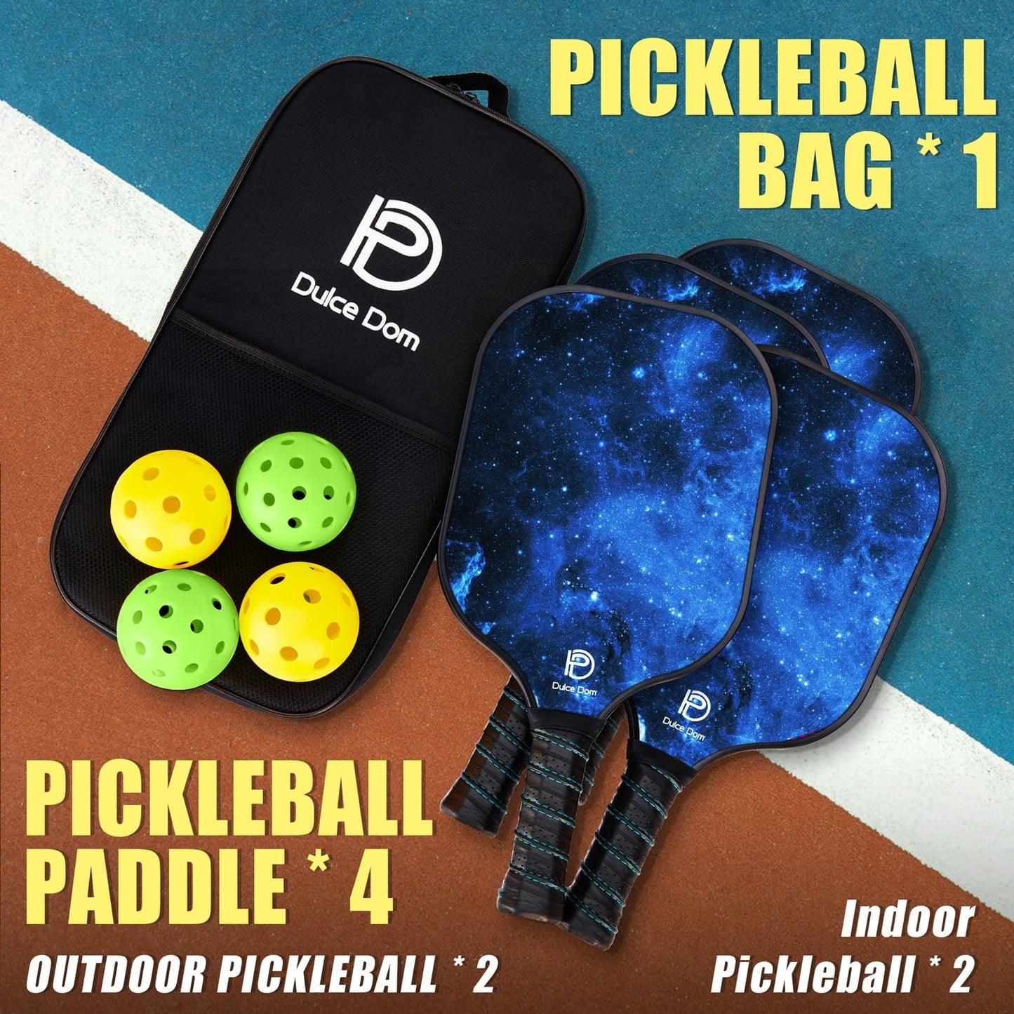 Pickleball Paddle Set of 2/4 - USAPA Approved Fiberglass Graphite Rackets + Bag,3