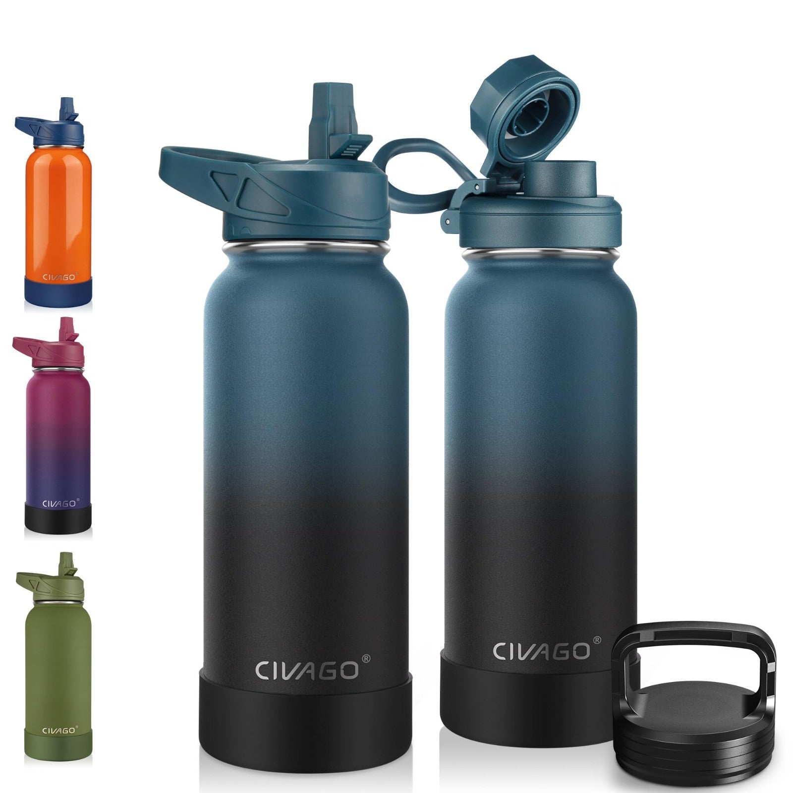32 oz Insulated Water Bottle with Straw, Stainless Steel Flask, 3 Lids, Travel M1