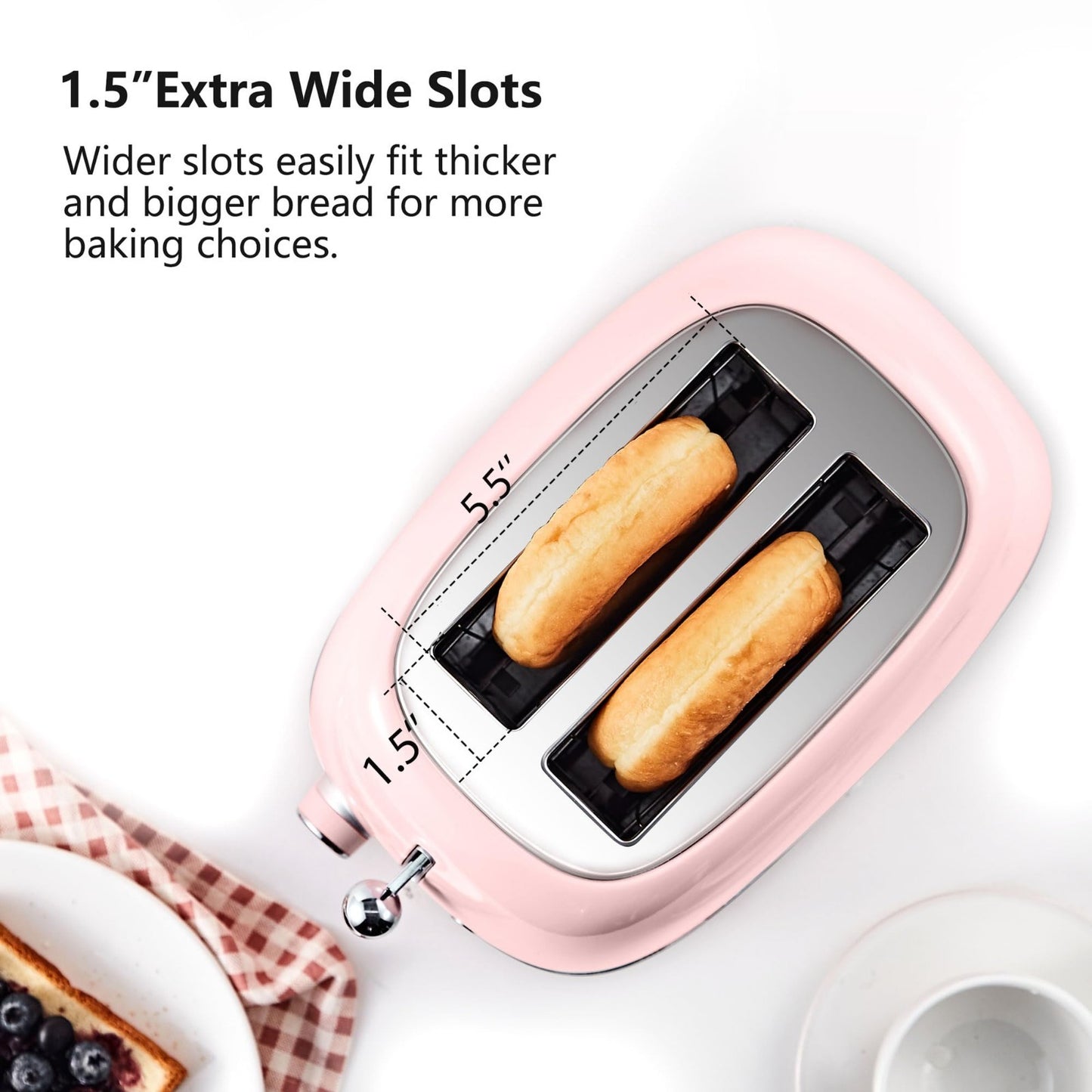 Retro Stainless Steel 2 Slice Toaster with Bagel, Cancel, Defrost, 6 Shade Setti5