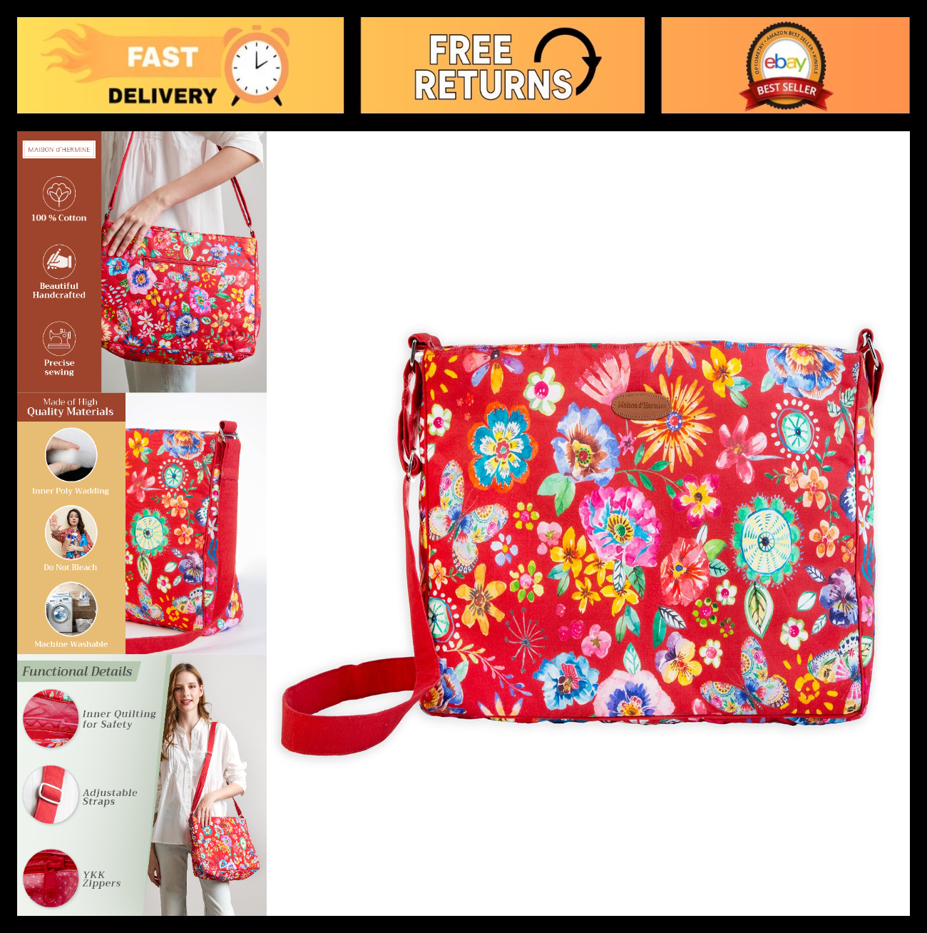 Stylish Cotton Shoulder Bag for Women   Versatile Handbag, Everyday Use0