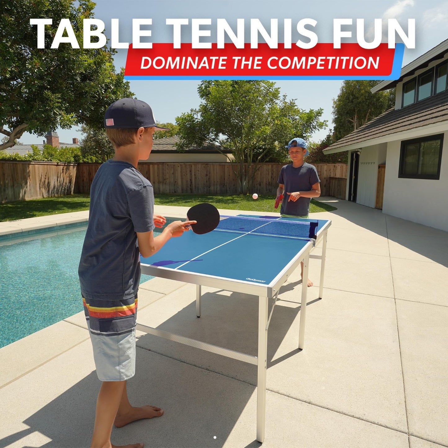 Portable Indoor/Outdoor Table Tennis Set - 2 Paddles, 4 Balls, Net - Red/Blue2