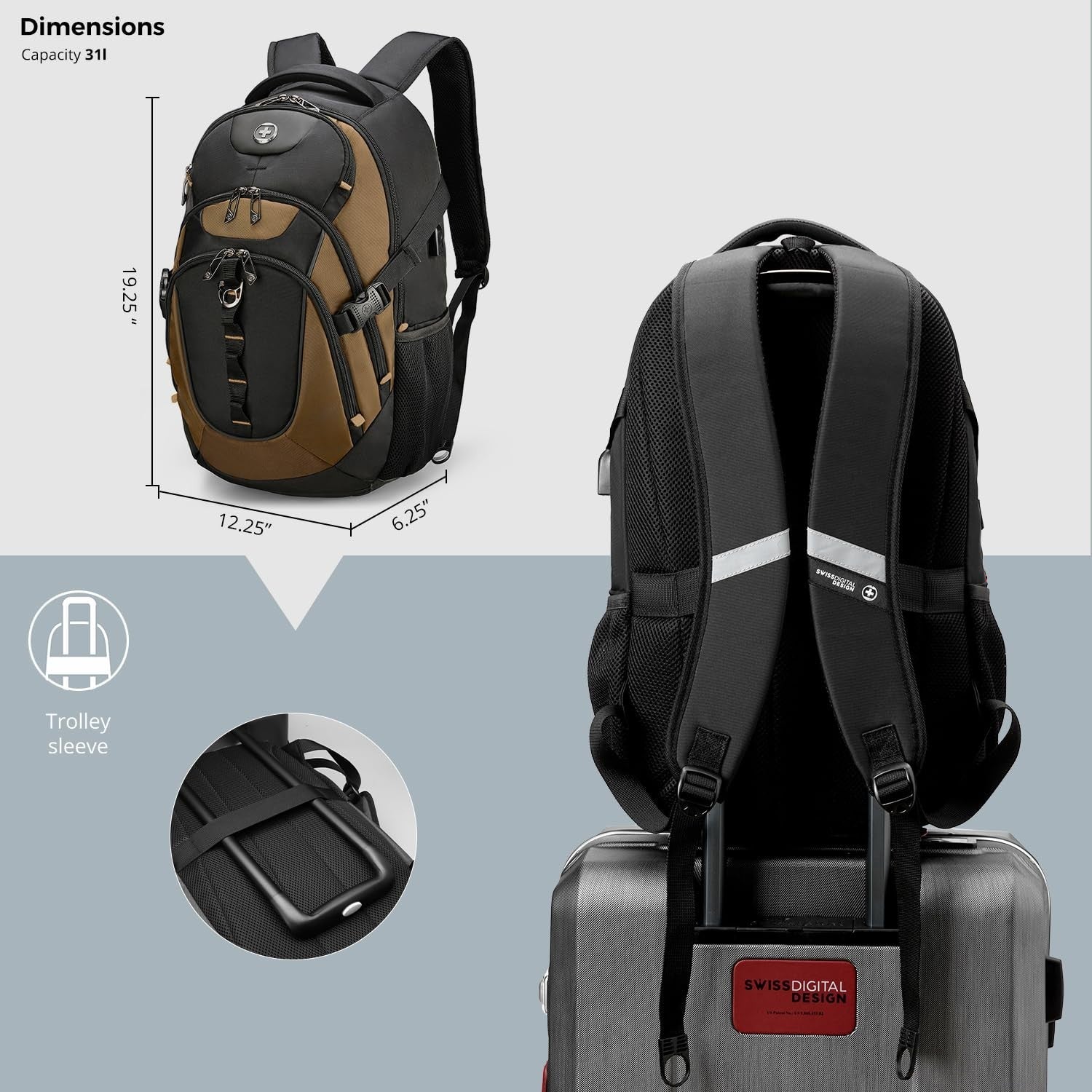 Travel Laptop Backpack with USB Charging Port, Fits 15.6" Computer, 31L College5