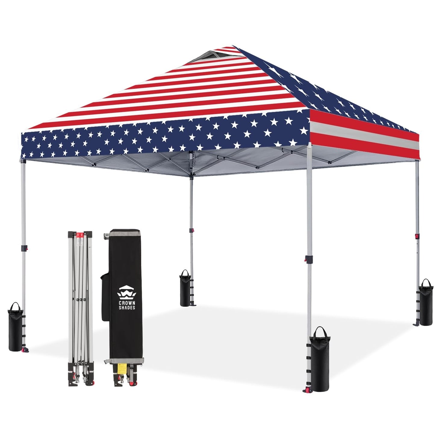10x10 Pop Up Canopy Tent   Easy Setup, American Flag Design, Outdoor Shade for E1