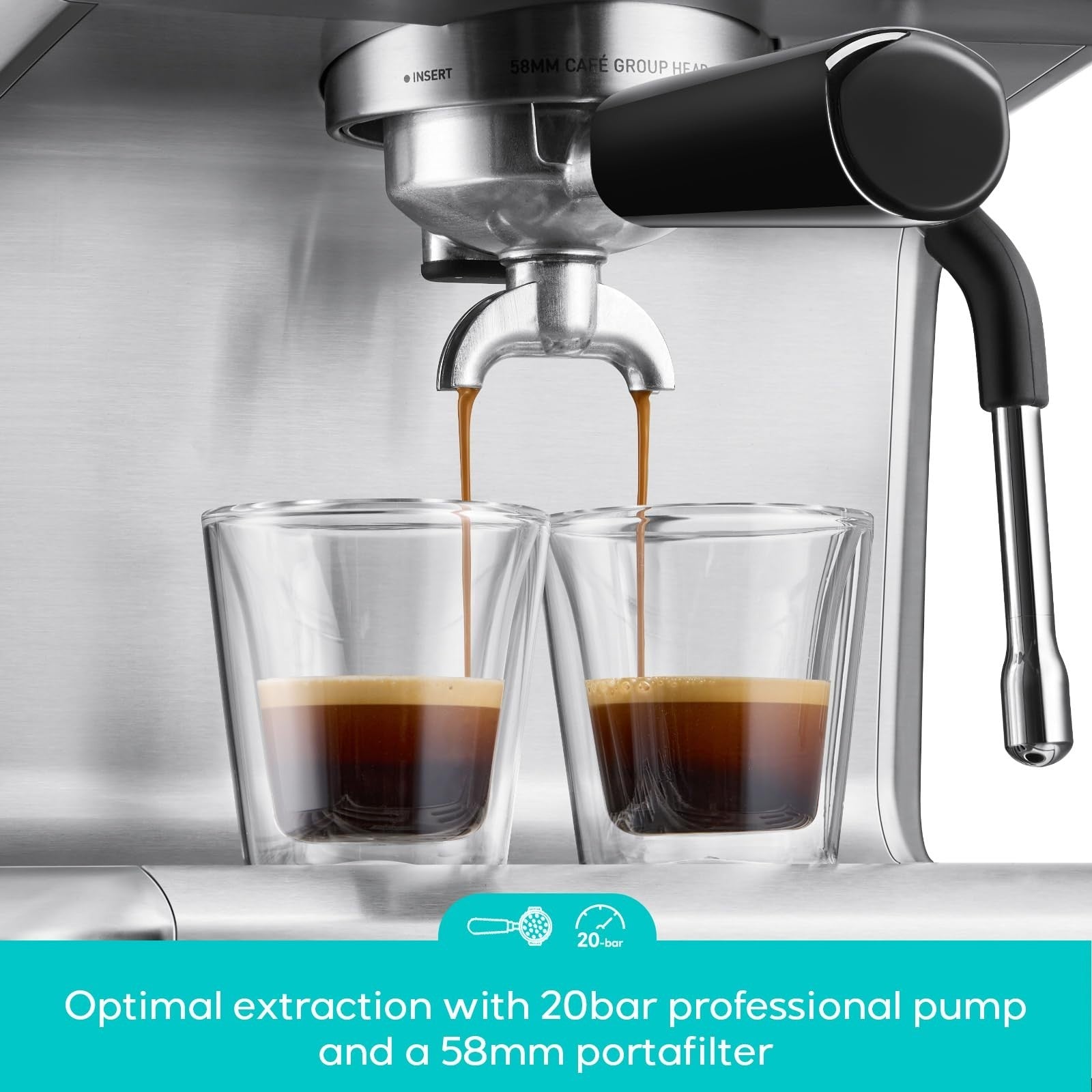 Espresso Machine with Steam Wand, LCD Display, 20 Bar Pump, Custom Brew Temp, 735