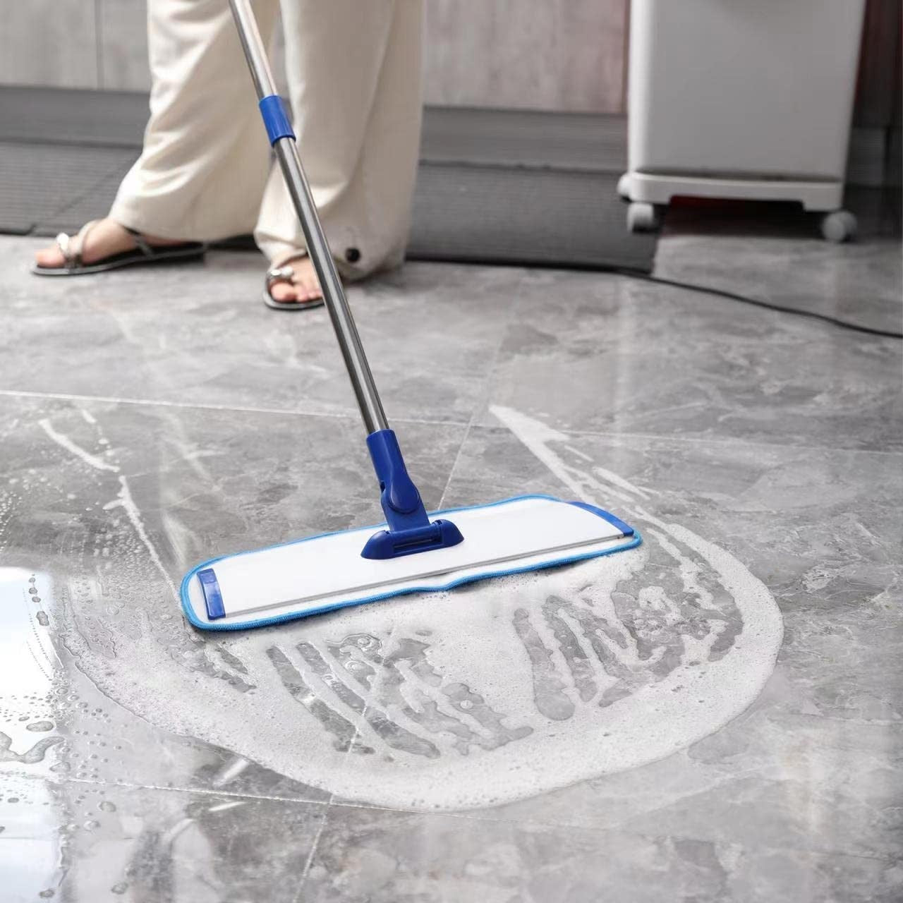 18" Microfiber Floor Mop with Stainless Steel Handle, 4 Washable Pads & Brush2