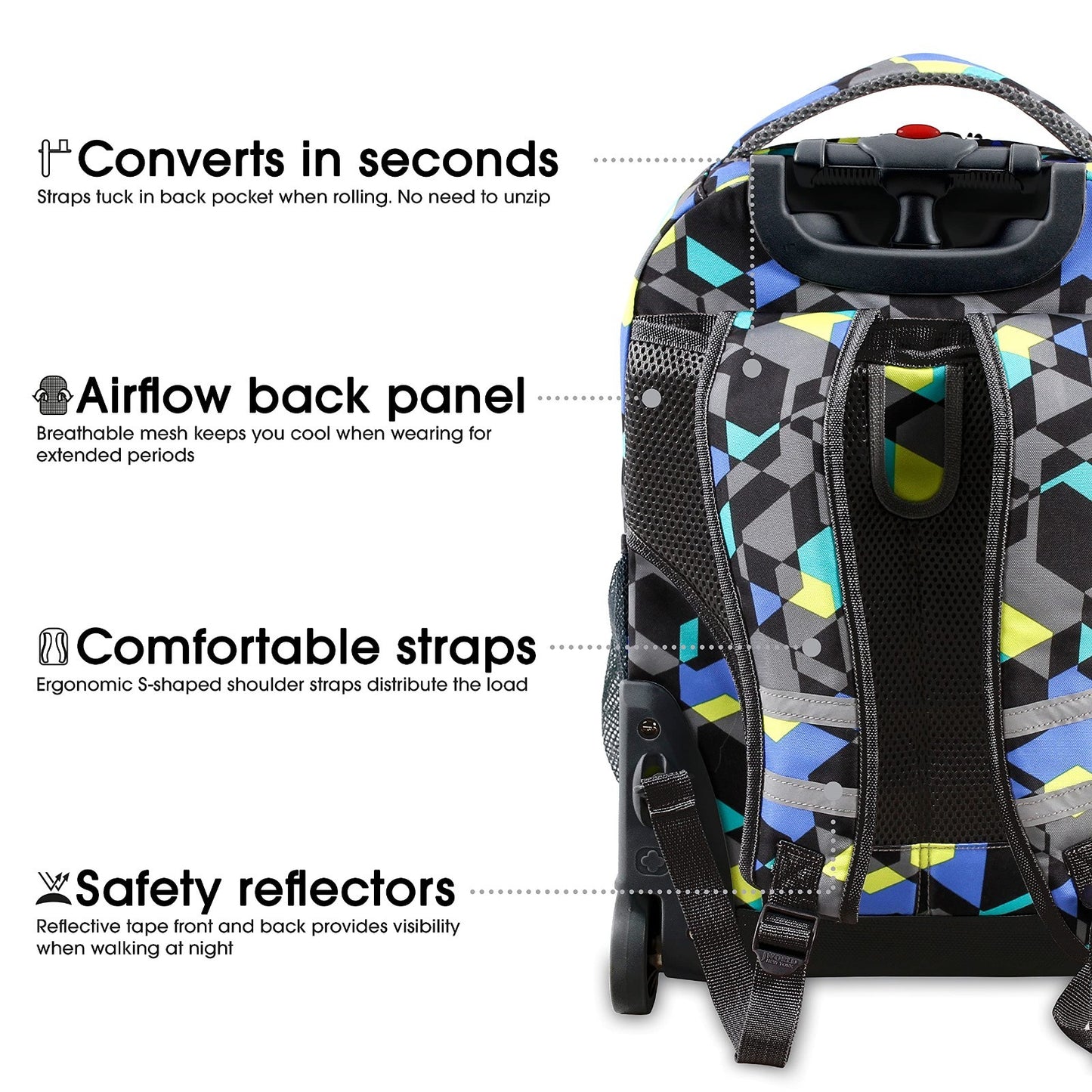 Kids Rolling Backpack with Wheels, School Roller Bookbag for Boys & Girls, 18"x15