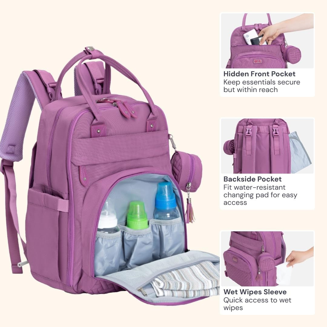 Multi Function Water Resistant Diaper Bag Backpack   Baby Travel Tote, Changing7