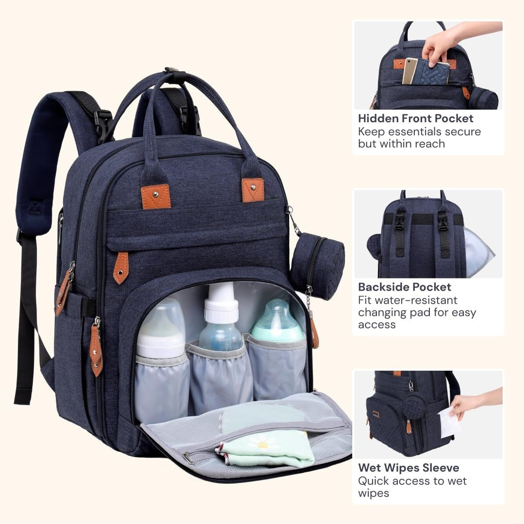 Multi Function Diaper Bag Backpack   Water Resistant Baby Travel Tote, Changing5