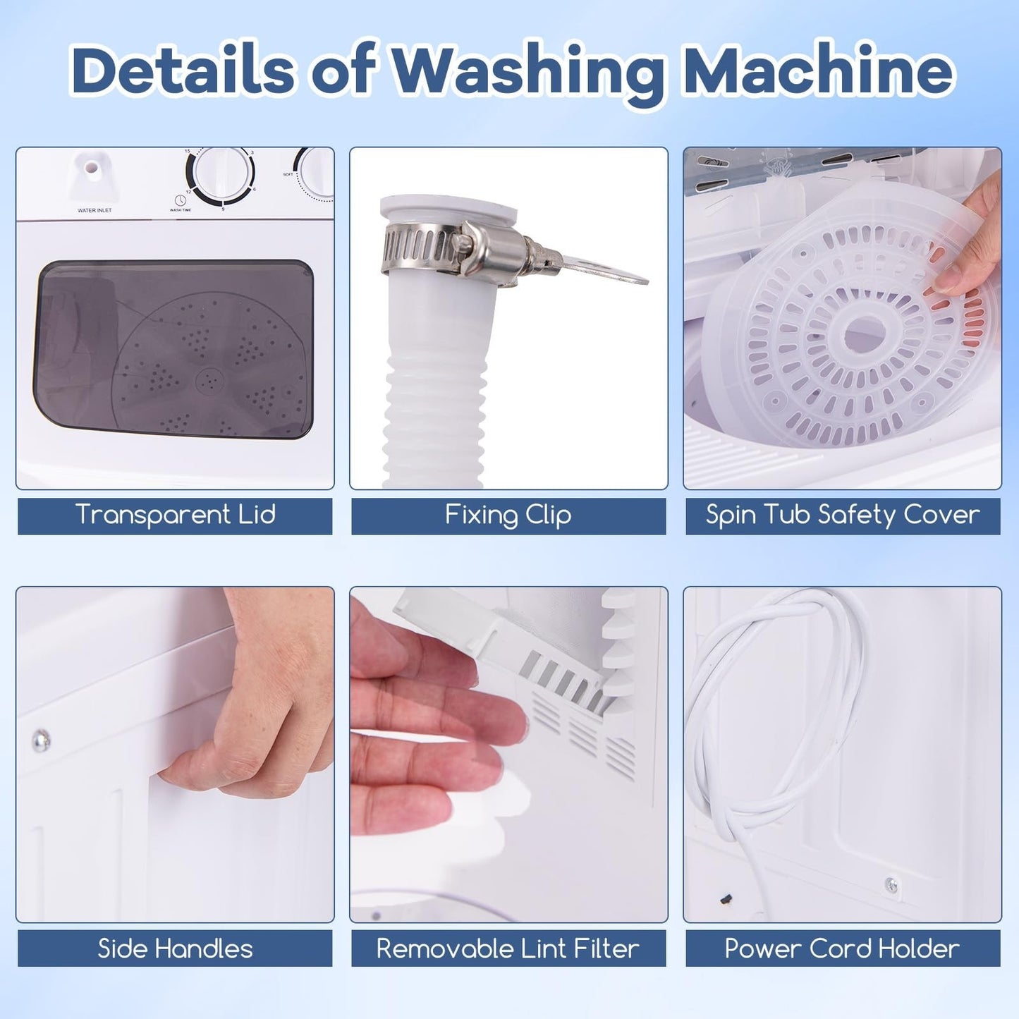 Portable Washing Machine 20lbs Twin Tub Washer & Spinner Combo Mini Compact for6