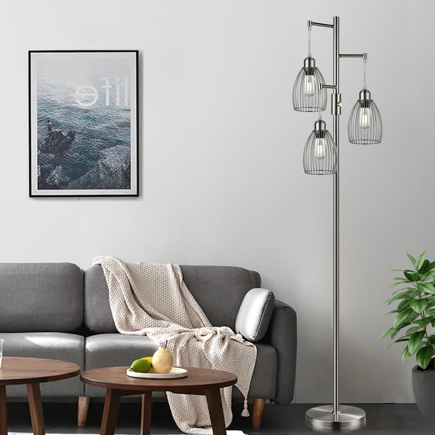 Dimmable Industrial Floor Lamp with 3 LED Edison Bulbs, Elegant Teardrop Design,4