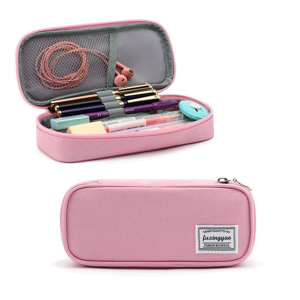 Multi Slot Pencil Case, Portable Pen Pouch, Office & School Supplies   Pink1